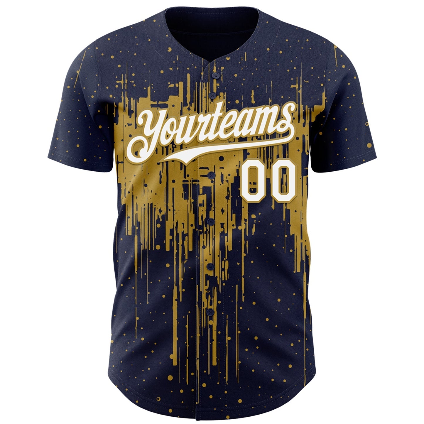Custom Navy White-Old Gold Dripping Splatter Paint Authentic Baseball Jersey baseball jersey product view 2
