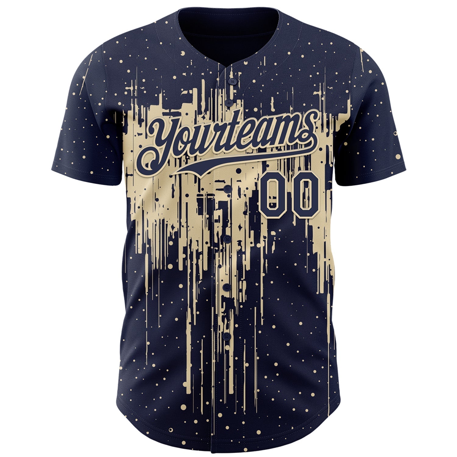 Custom Navy Cream Dripping Splatter Paint Authentic Baseball Jersey baseball jersey product view 2
