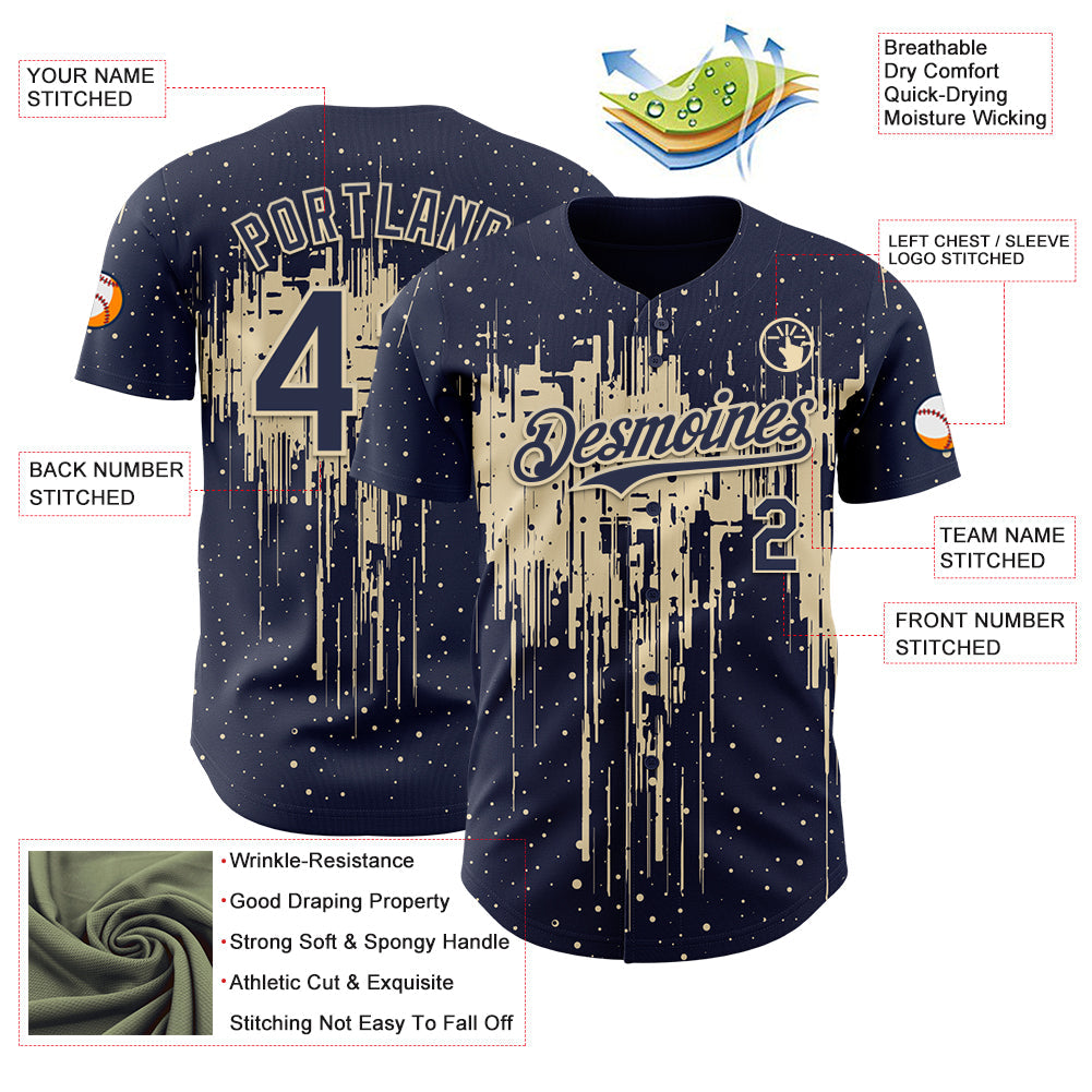 Custom Navy Cream Dripping Splatter Paint Authentic Baseball Jersey baseball jersey product view 3