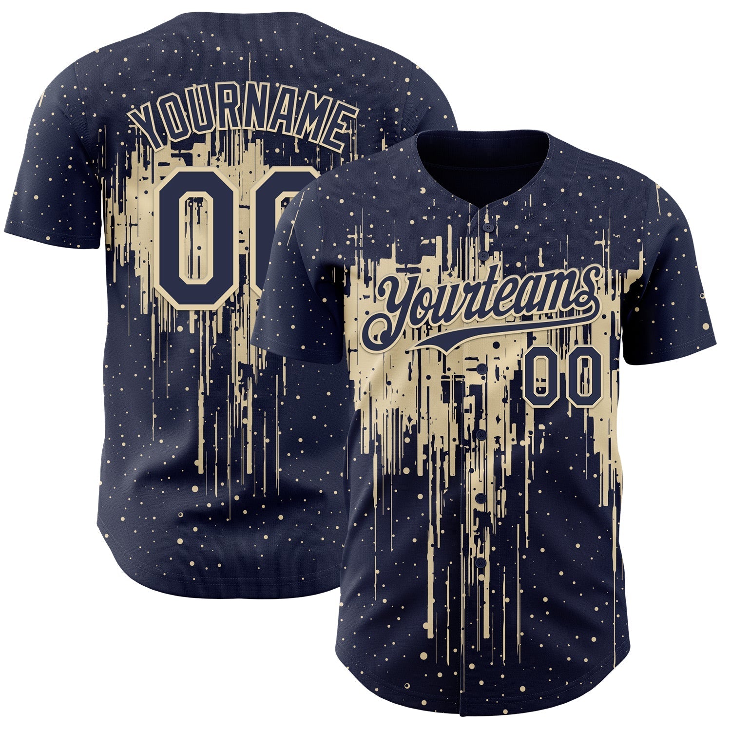 Custom Navy Cream Dripping Splatter Paint Authentic Baseball Jersey baseball jersey product view 1