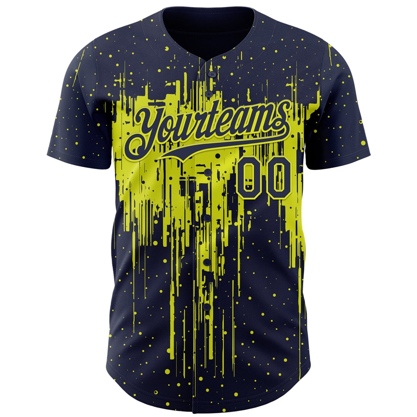 Custom Navy Neon Yellow Dripping Splatter Paint Authentic Baseball Jersey baseball jersey product view 2
