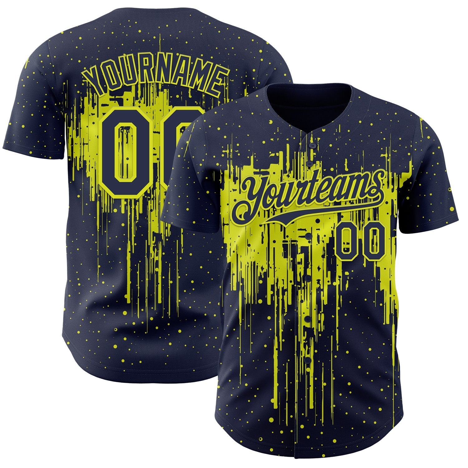 Custom Navy Neon Yellow Dripping Splatter Paint Authentic Baseball Jersey baseball jersey product view 1