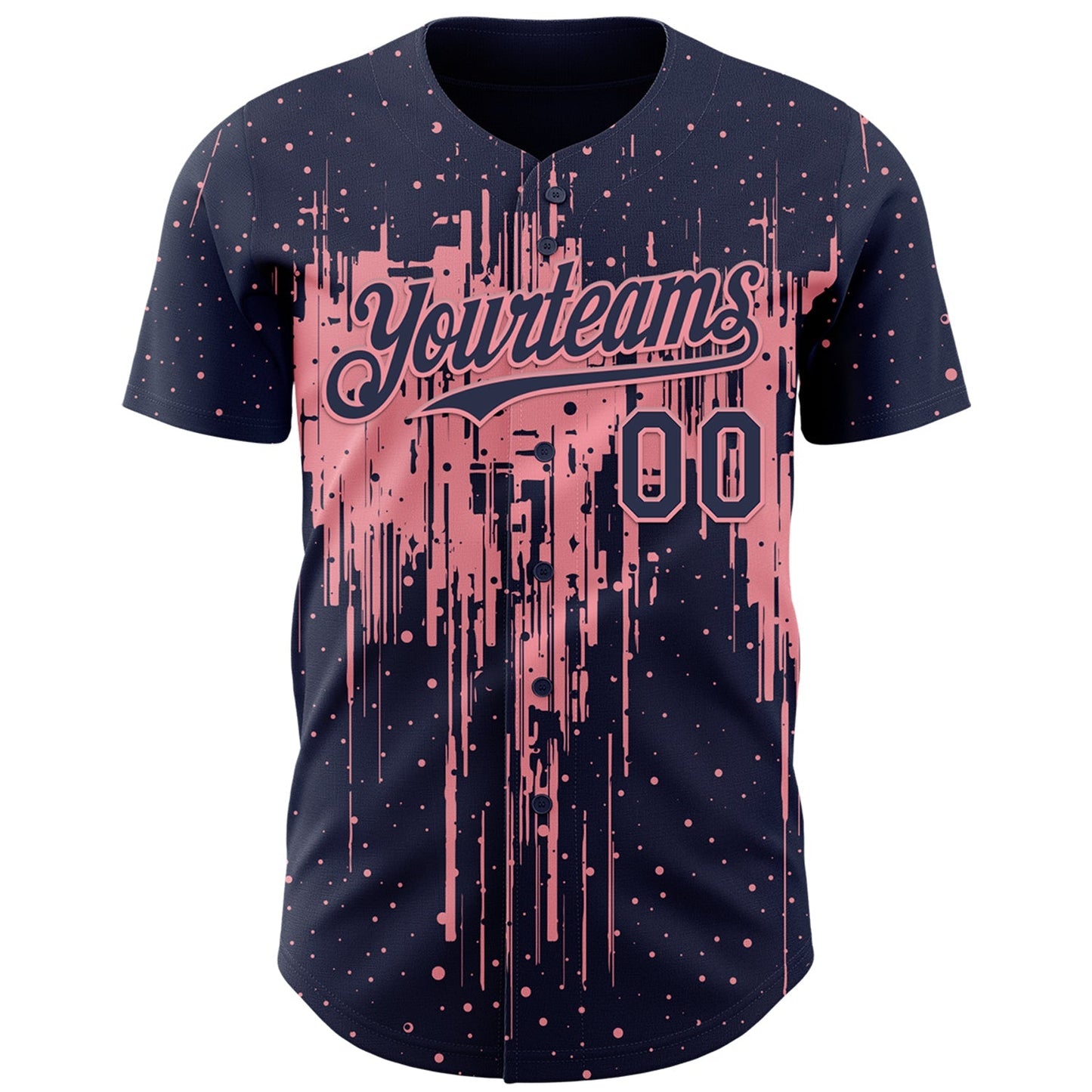 Custom Navy Medium Pink Dripping Splatter Paint Authentic Baseball Jersey baseball jersey product view 2