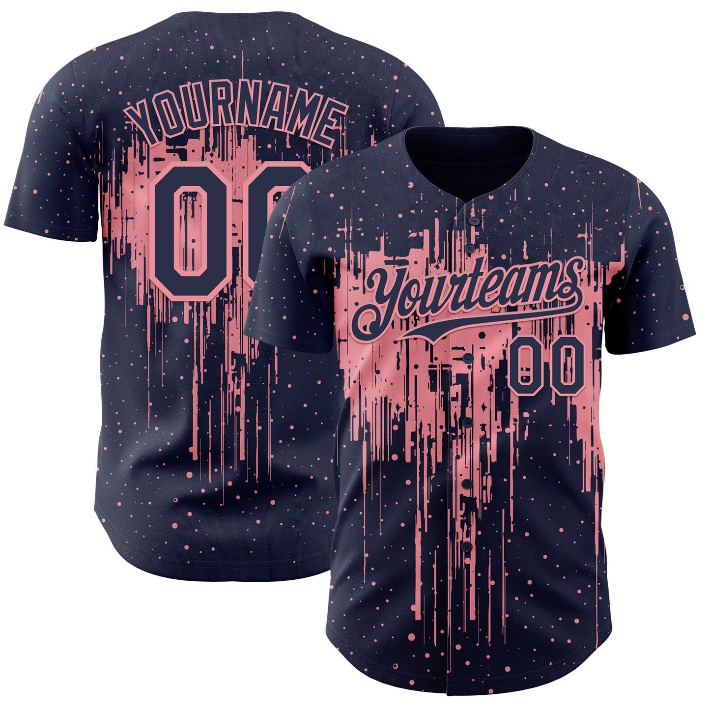 Custom Navy Medium Pink Dripping Splatter Paint Authentic Baseball Jersey baseball jersey product view 1