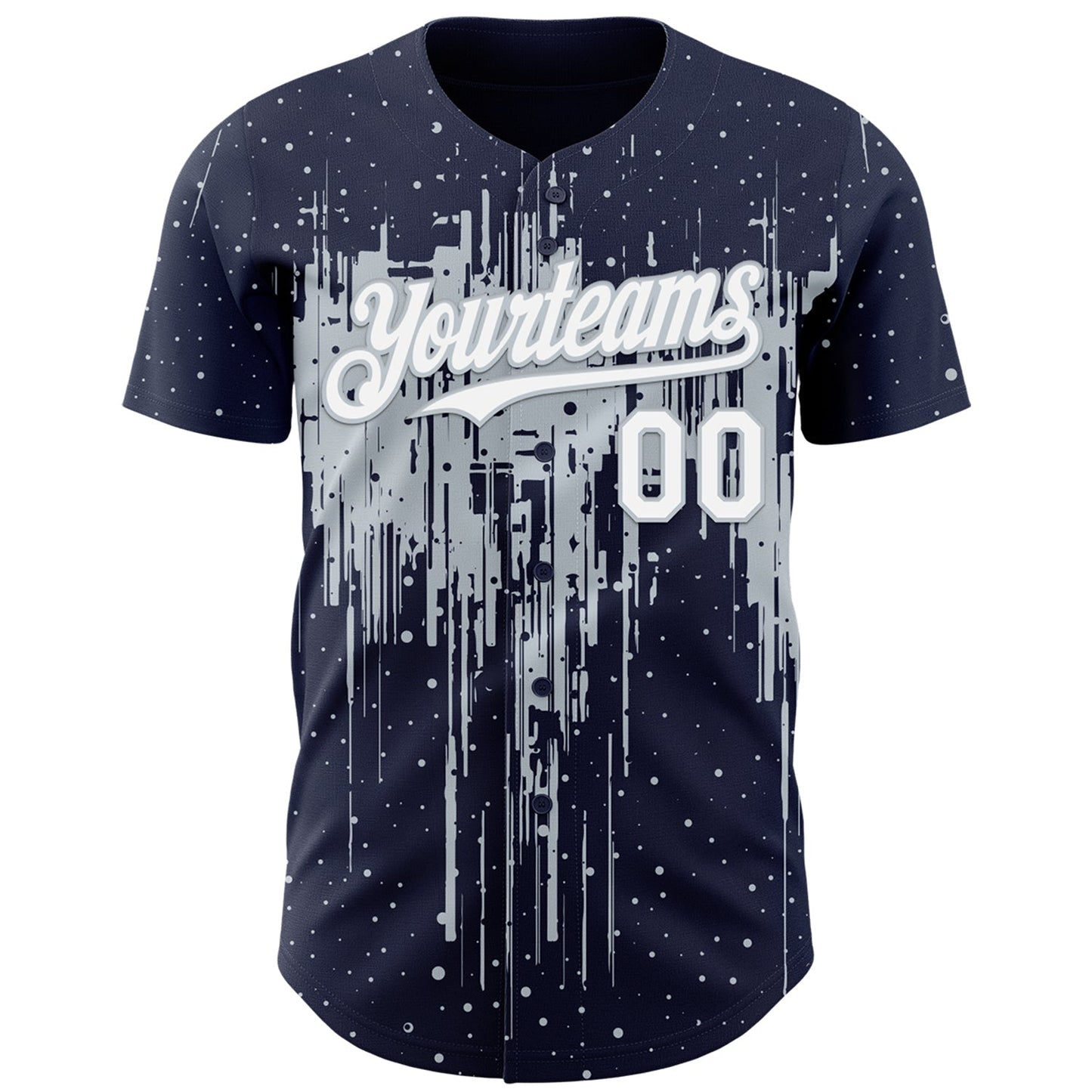 Custom Navy White-Silver Dripping Splatter Paint Authentic Baseball Jersey baseball jersey product view 2