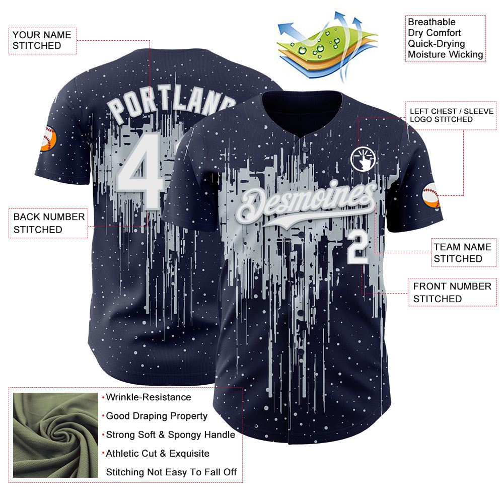 Custom Navy White-Silver Dripping Splatter Paint Authentic Baseball Jersey baseball jersey product view 3