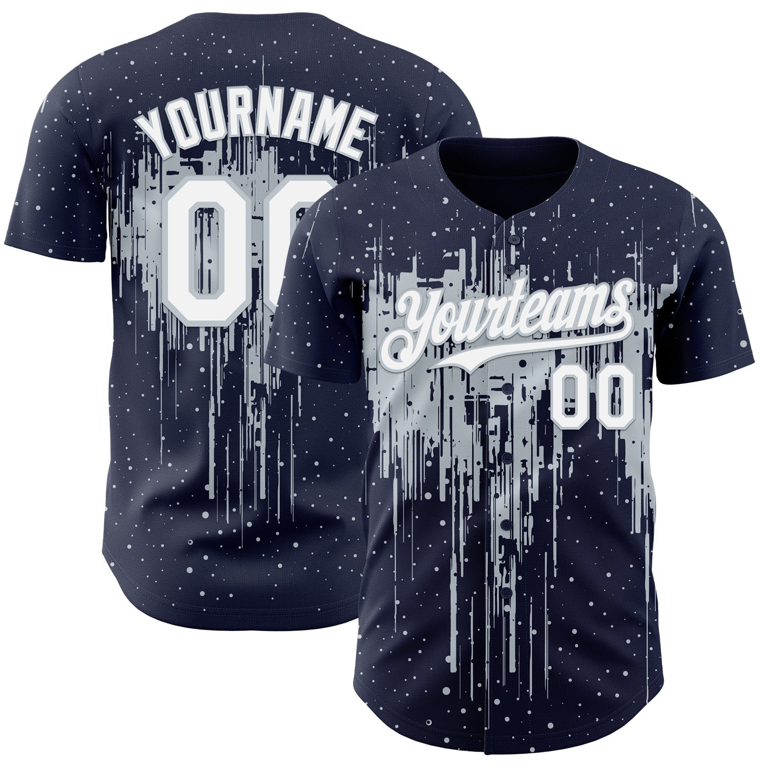 Custom Navy White-Silver Dripping Splatter Paint Authentic Baseball Jersey baseball jersey product view 1