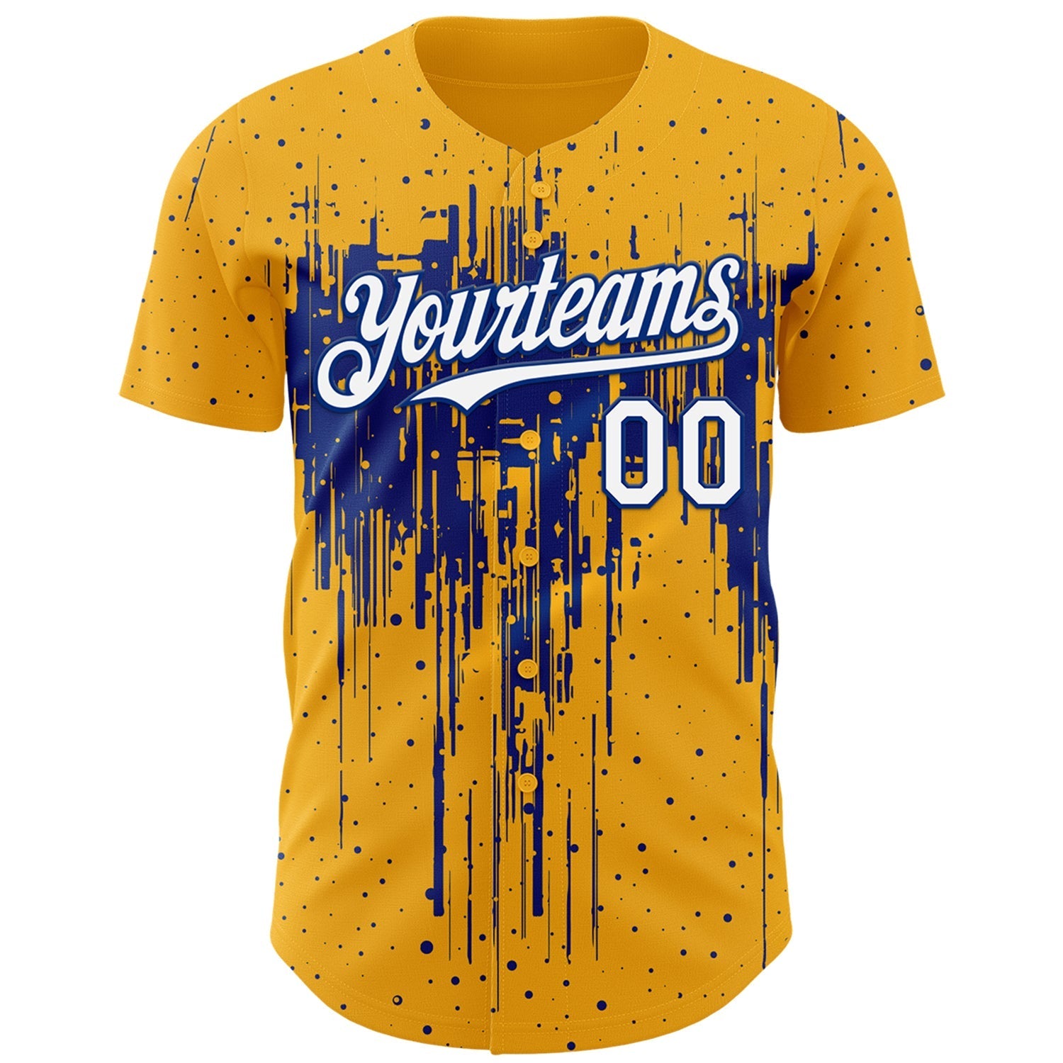 Custom Gold White-Royal Dripping Splatter Paint Authentic Baseball Jersey baseball jersey product view 2