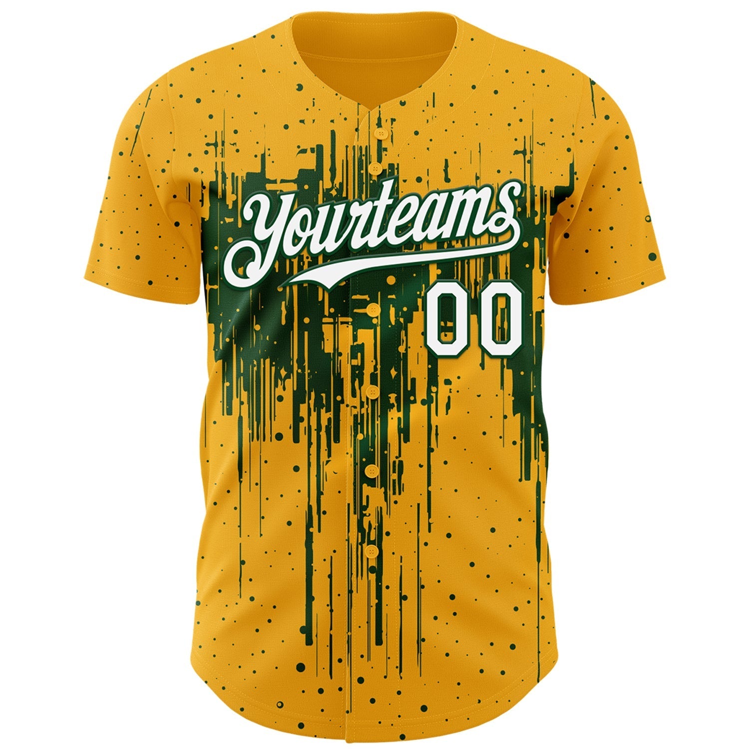 Custom Gold White-Green Dripping Splatter Paint Authentic Baseball Jersey baseball jersey product view 2