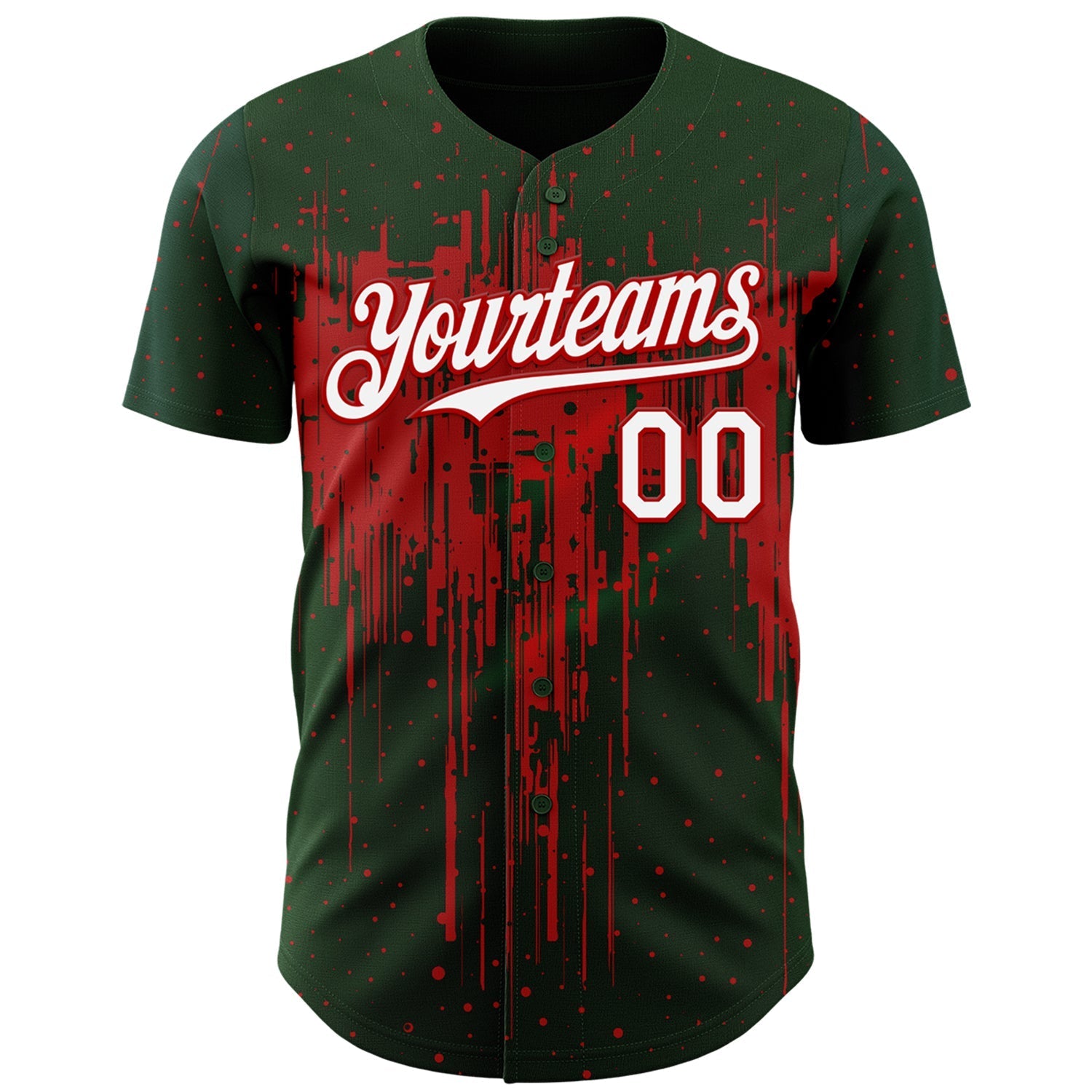 Custom Green White-Red Dripping Splatter Paint Authentic Baseball Jersey baseball jersey product view 2