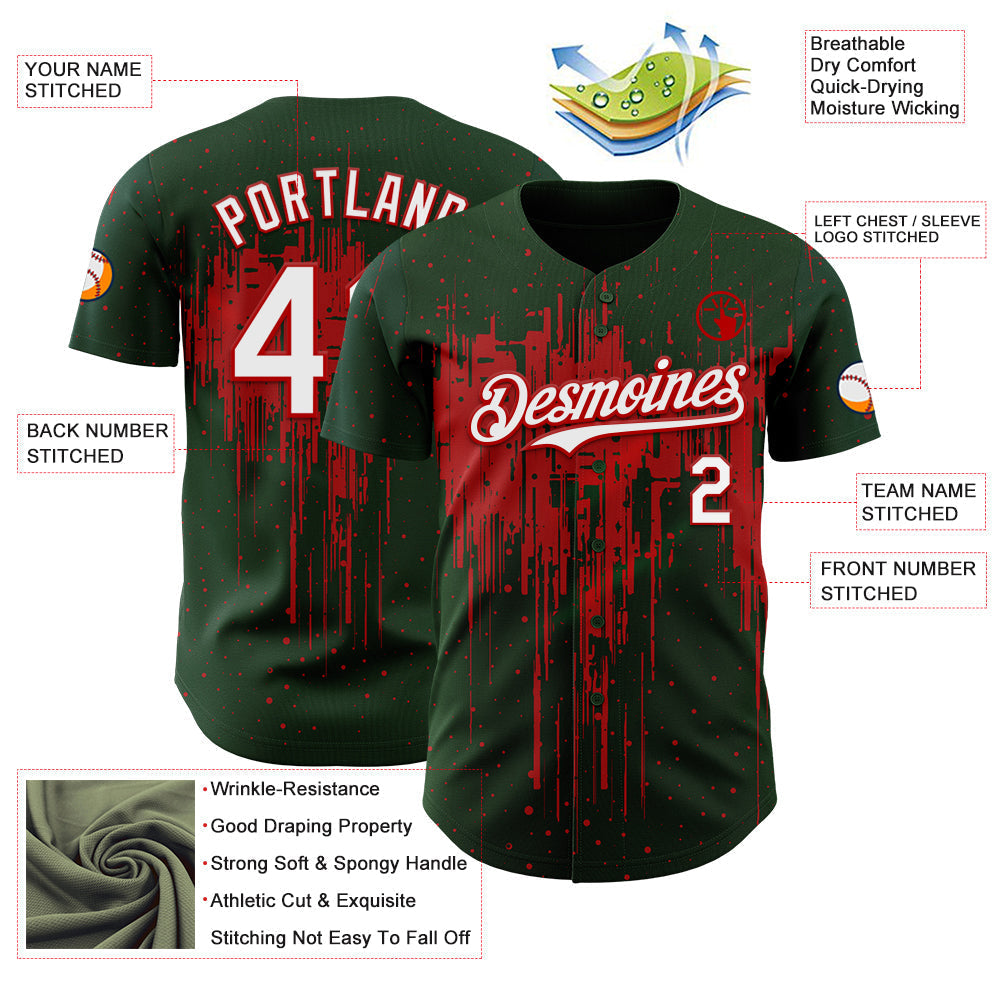 Custom Green White-Red Dripping Splatter Paint Authentic Baseball Jersey baseball jersey product view 3