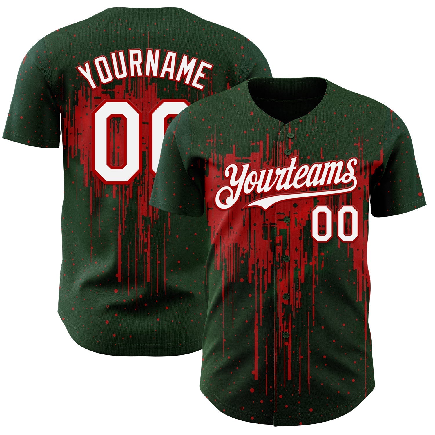 Custom Green White-Red Dripping Splatter Paint Authentic Baseball Jersey baseball jersey product view 1