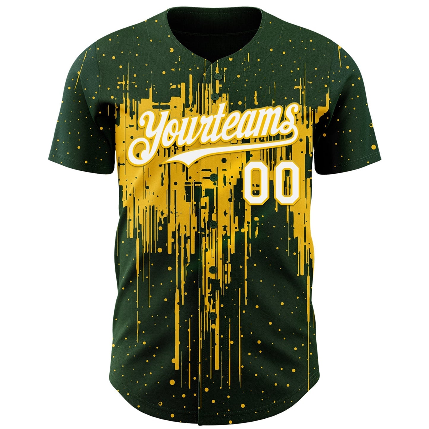 Custom Green White-Yellow Dripping Splatter Paint Authentic Baseball Jersey baseball jersey product view 2