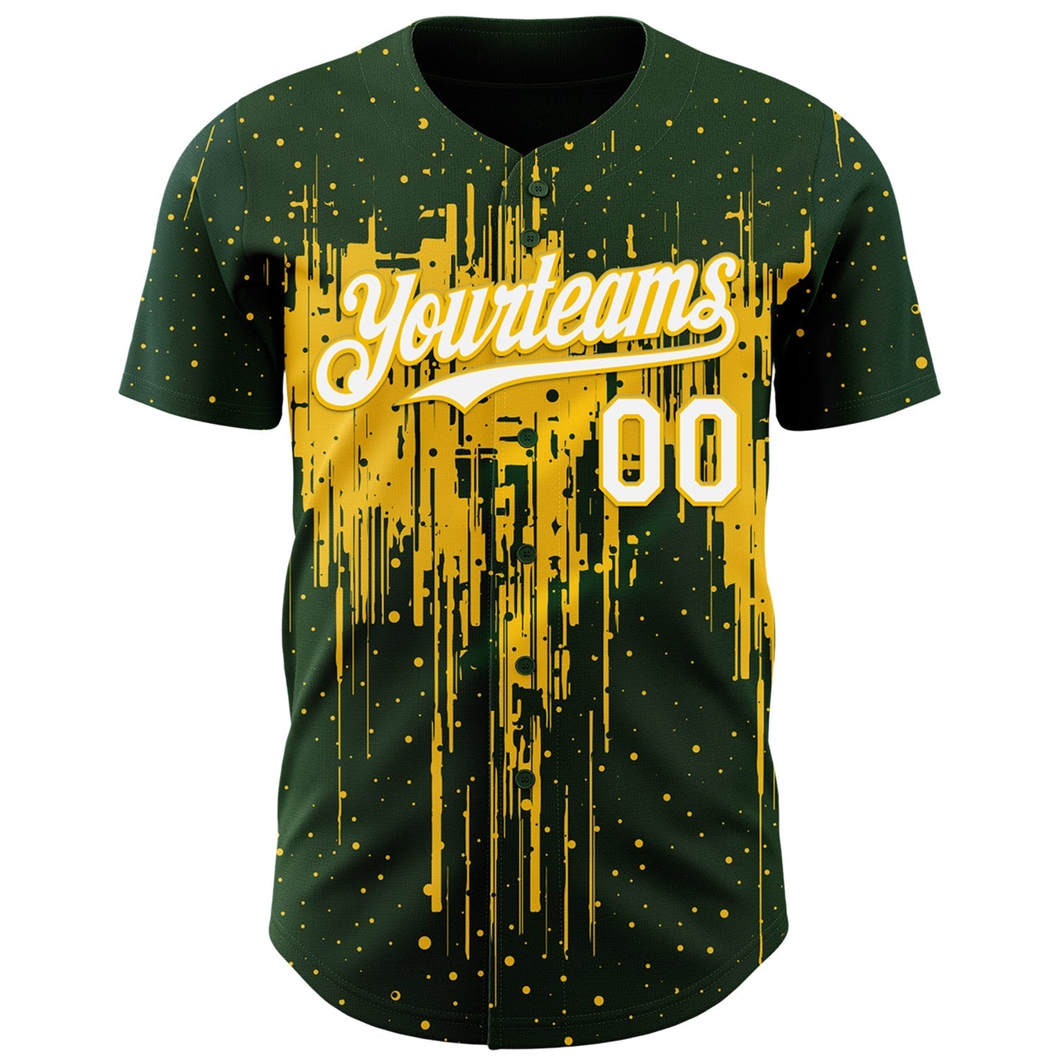 Custom Green White-Yellow Dripping Splatter Paint Authentic Baseball Jersey baseball jersey product view 2