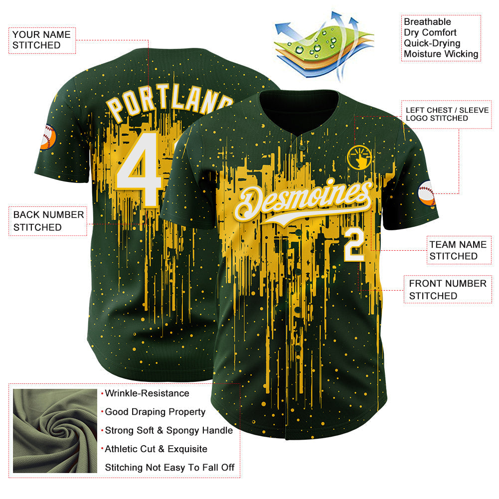 Custom Green White-Yellow Dripping Splatter Paint Authentic Baseball Jersey baseball jersey product view 3