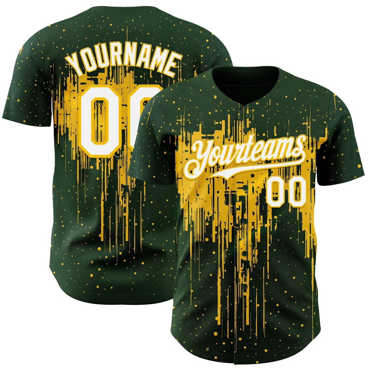 Custom Green White-Yellow Dripping Splatter Paint Authentic Baseball Jersey baseball jersey product view 1