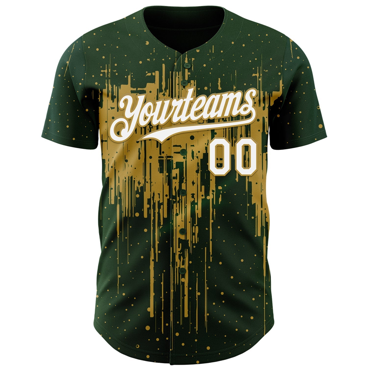 Custom Green White-Old Gold Dripping Splatter Paint Authentic Baseball Jersey baseball jersey product view 2