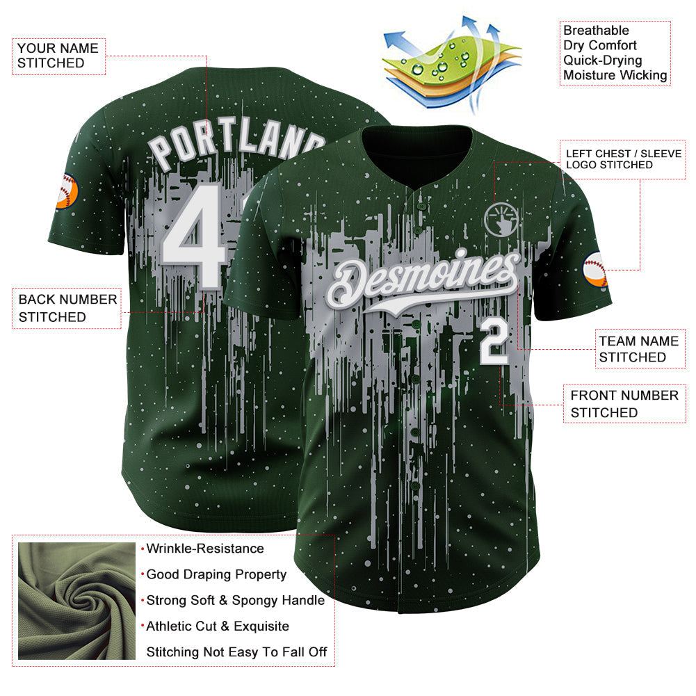 Custom Green White-Gray Dripping Splatter Paint Authentic Baseball Jersey baseball jersey product view 3