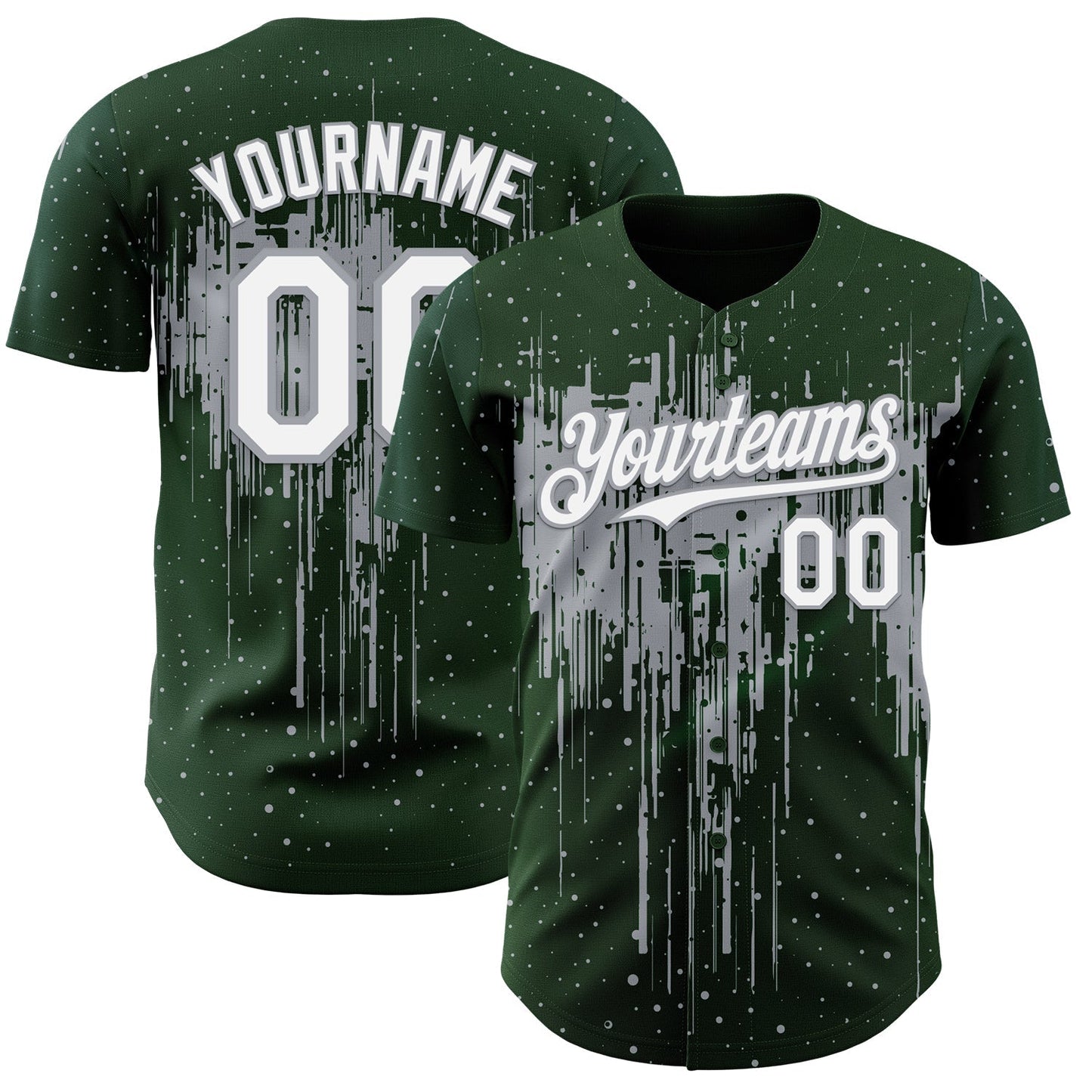Custom Green White-Gray Dripping Splatter Paint Authentic Baseball Jersey baseball jersey product view 1