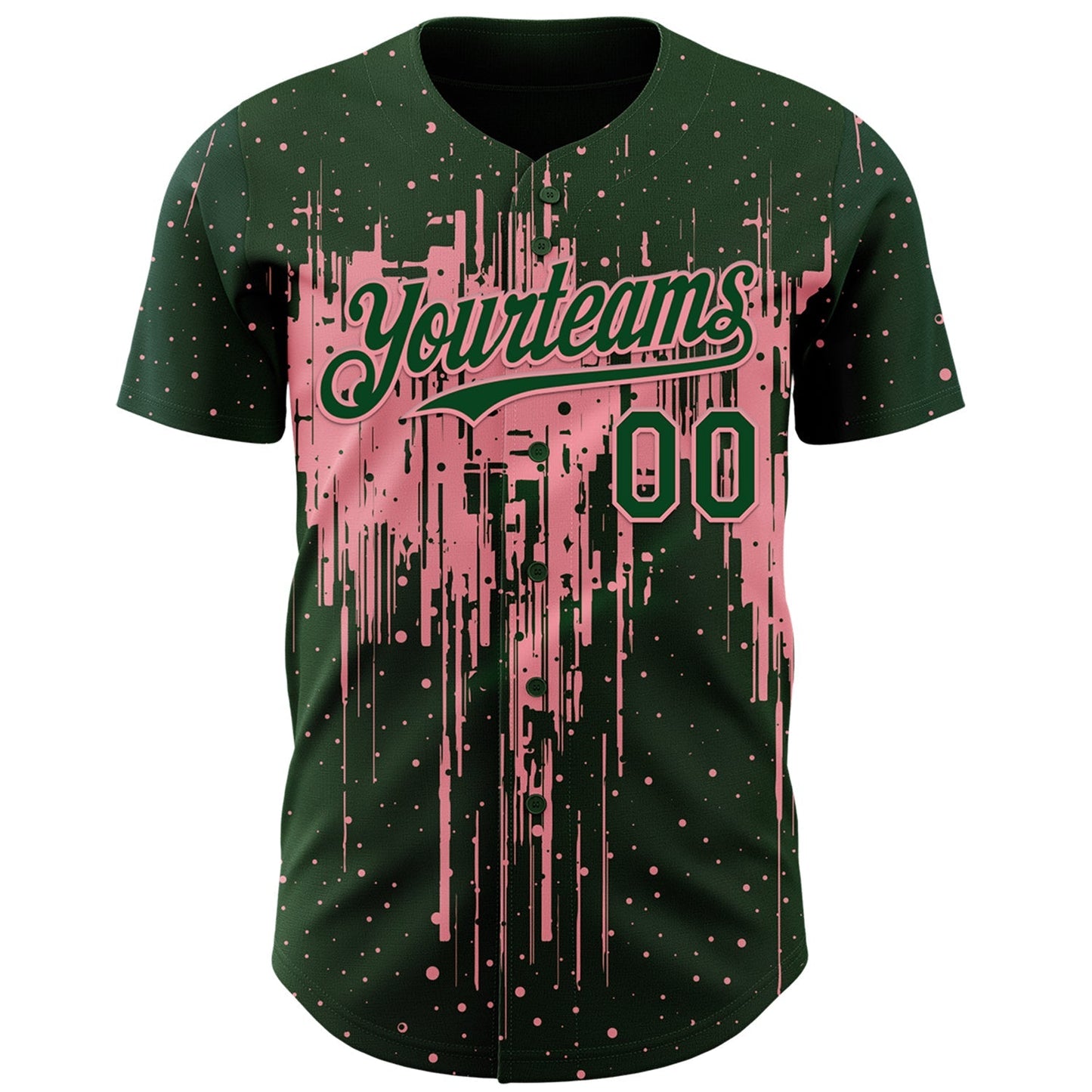 Custom Green Medium Pink Dripping Splatter Paint Authentic Baseball Jersey baseball jersey product view 2