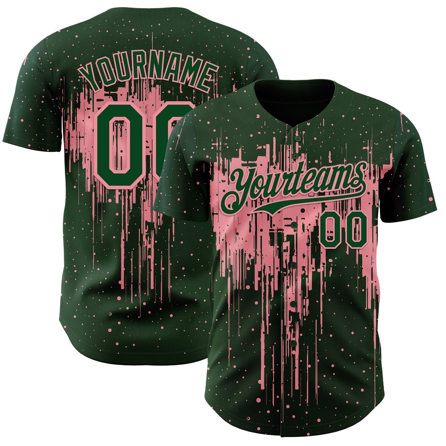 Custom Green Medium Pink Dripping Splatter Paint Authentic Baseball Jersey baseball jersey product view 1