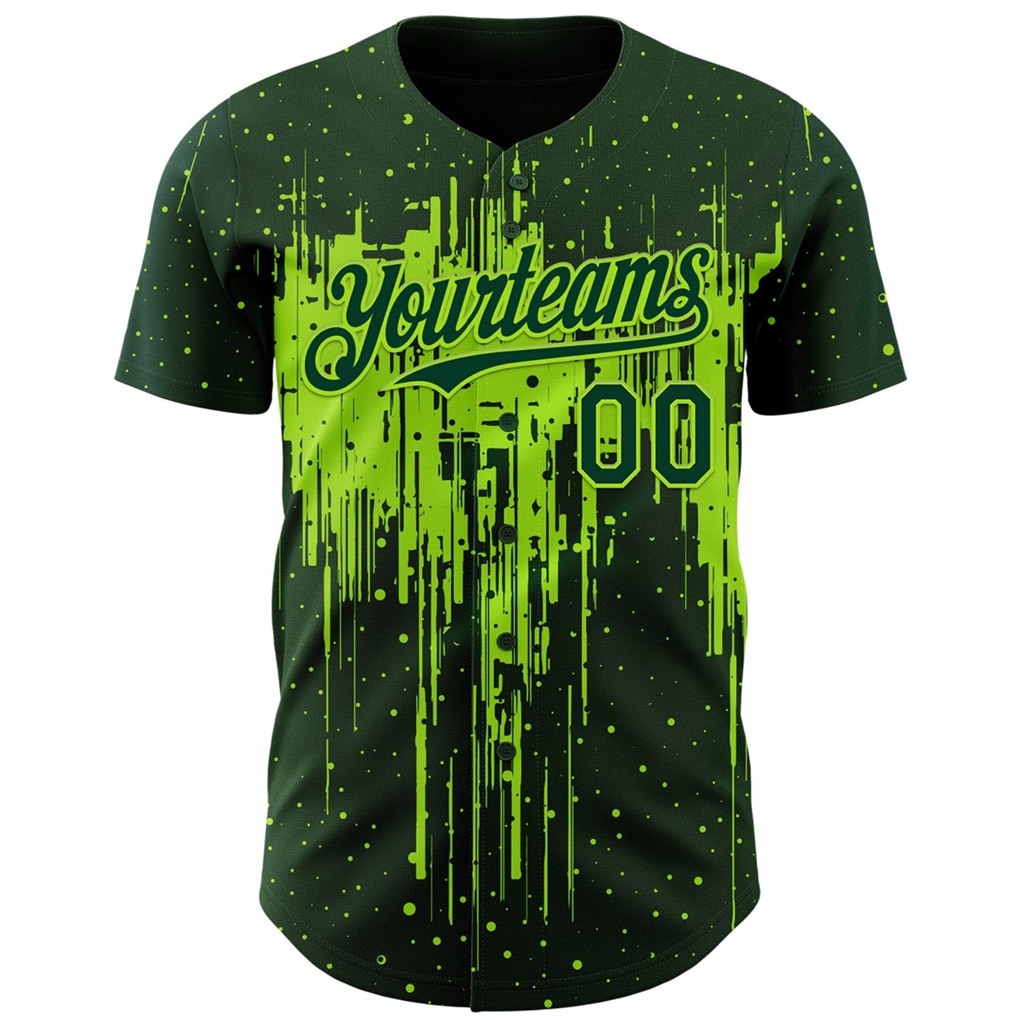 Custom Green Neon Green Dripping Splatter Paint Authentic Baseball Jersey baseball jersey product view 2