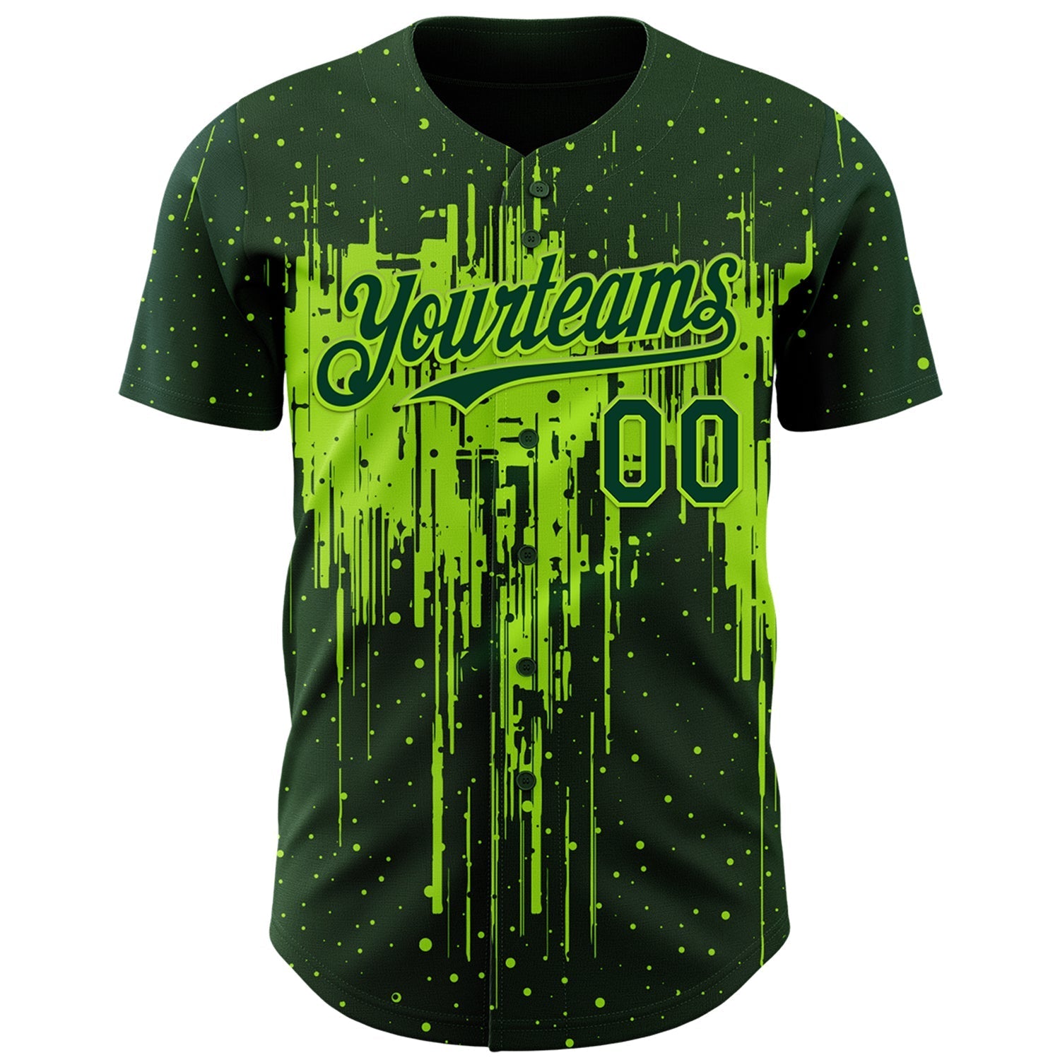 Custom Green Neon Green Dripping Splatter Paint Authentic Baseball Jersey baseball jersey product view 2