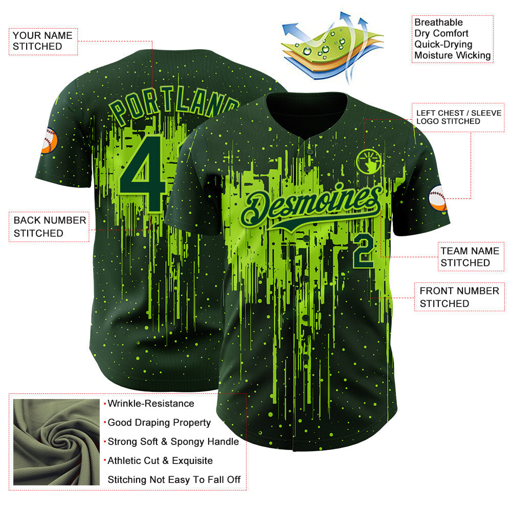 Custom Green Neon Green Dripping Splatter Paint Authentic Baseball Jersey baseball jersey product view 3