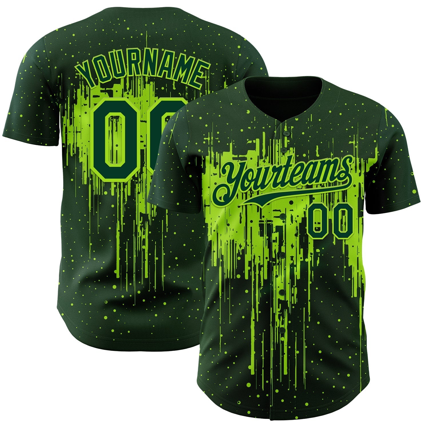 Custom Green Neon Green Dripping Splatter Paint Authentic Baseball Jersey baseball jersey product view 1