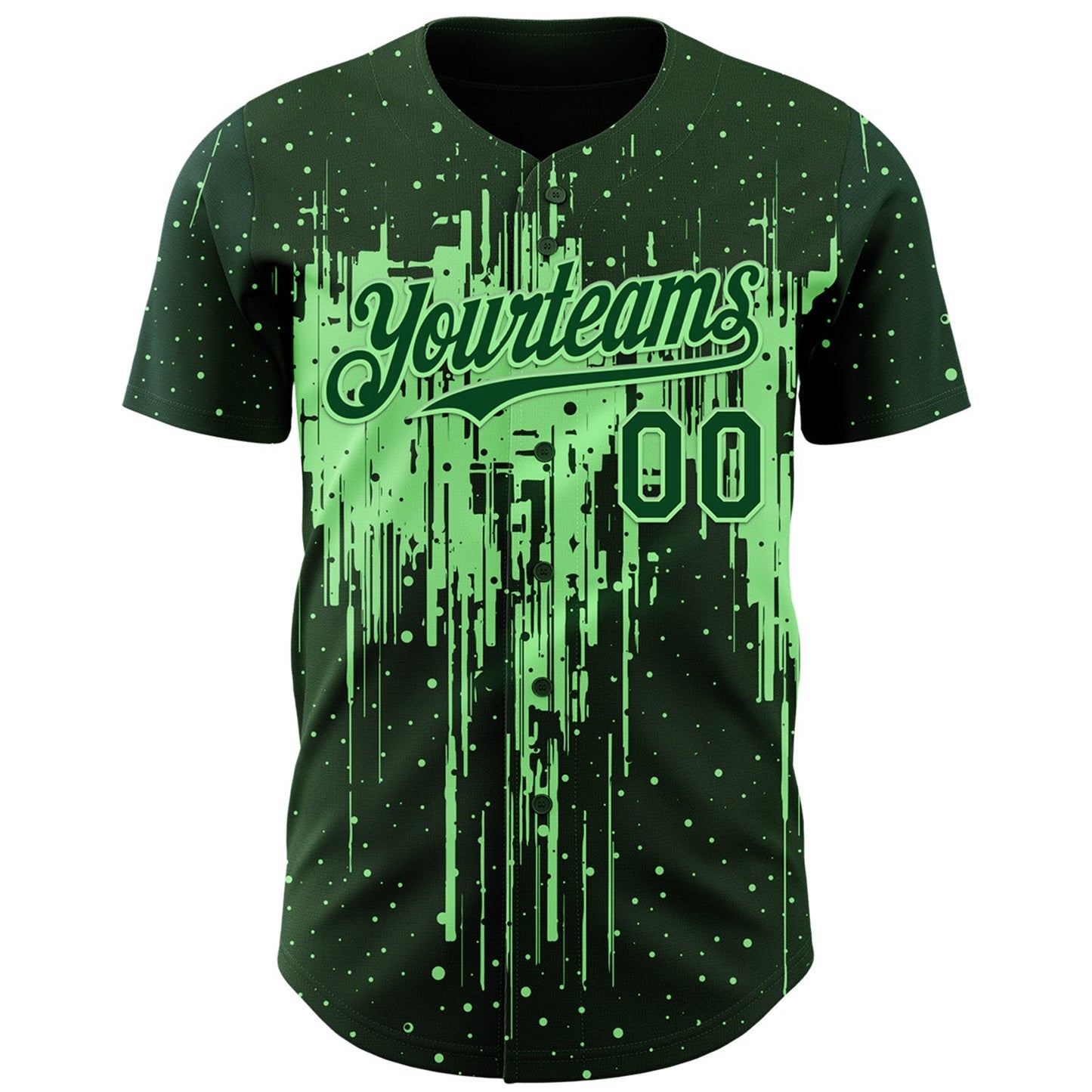 Custom Green Pea Green Dripping Splatter Paint Authentic Baseball Jersey baseball jersey product view 2