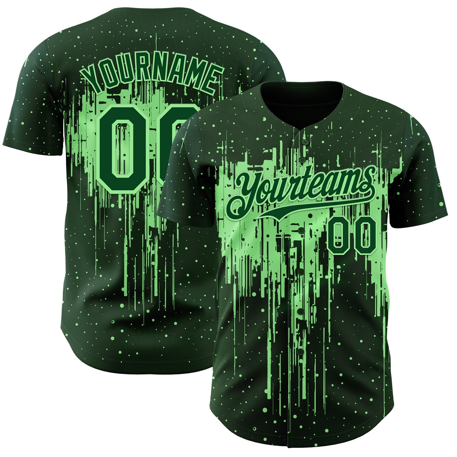 Custom Green Pea Green Dripping Splatter Paint Authentic Baseball Jersey baseball jersey product view 1