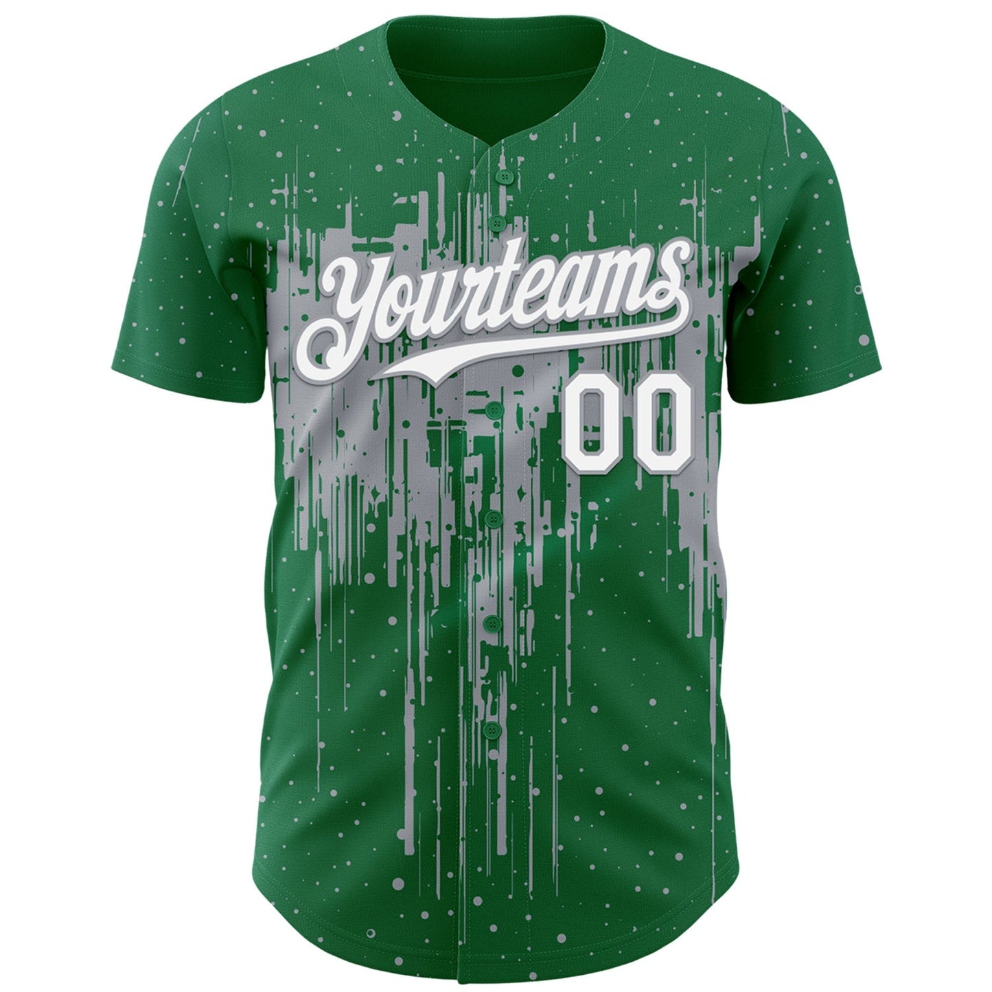 Custom Kelly Green White-Gray Dripping Splatter Paint Authentic Baseball Jersey baseball jersey product view 2