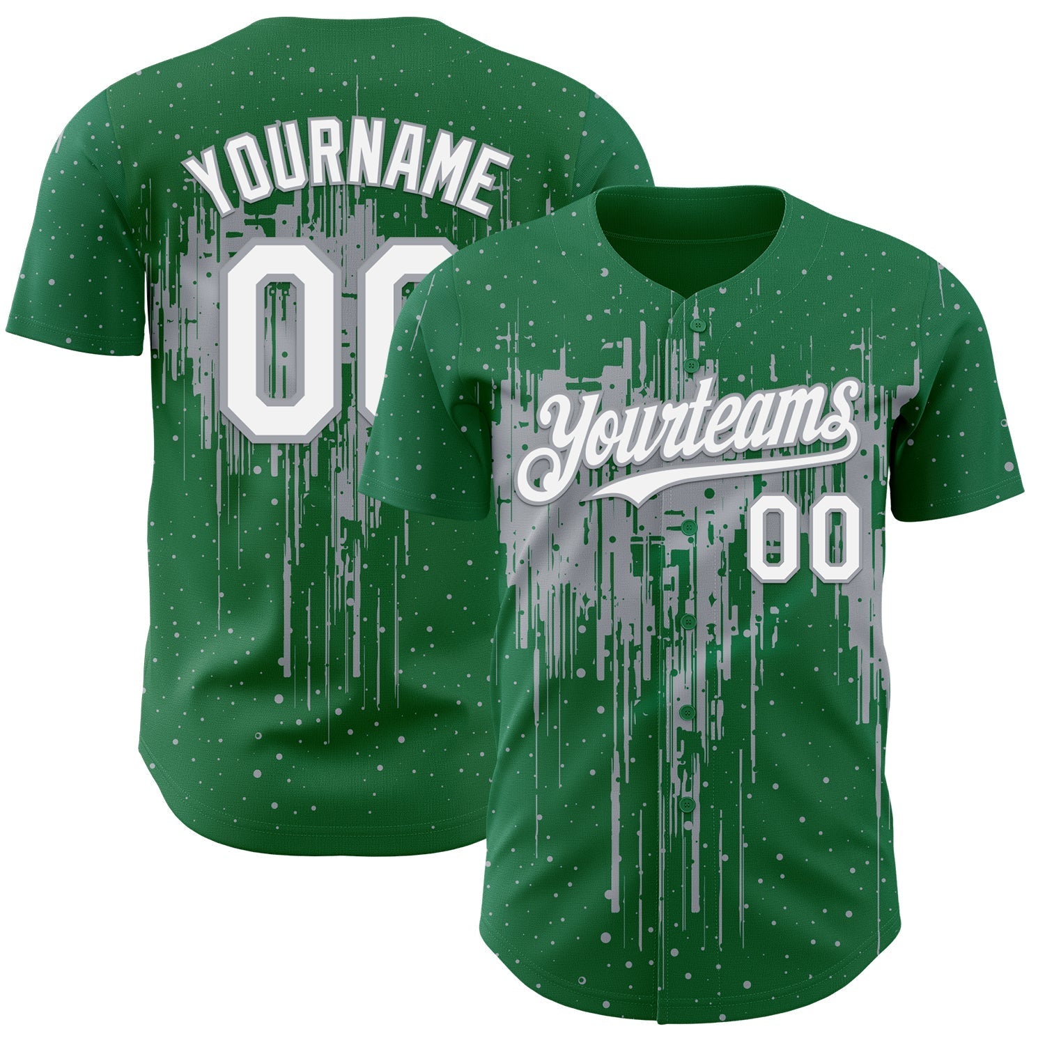 Custom Kelly Green White-Gray Dripping Splatter Paint Authentic Baseball Jersey baseball jersey product view 1