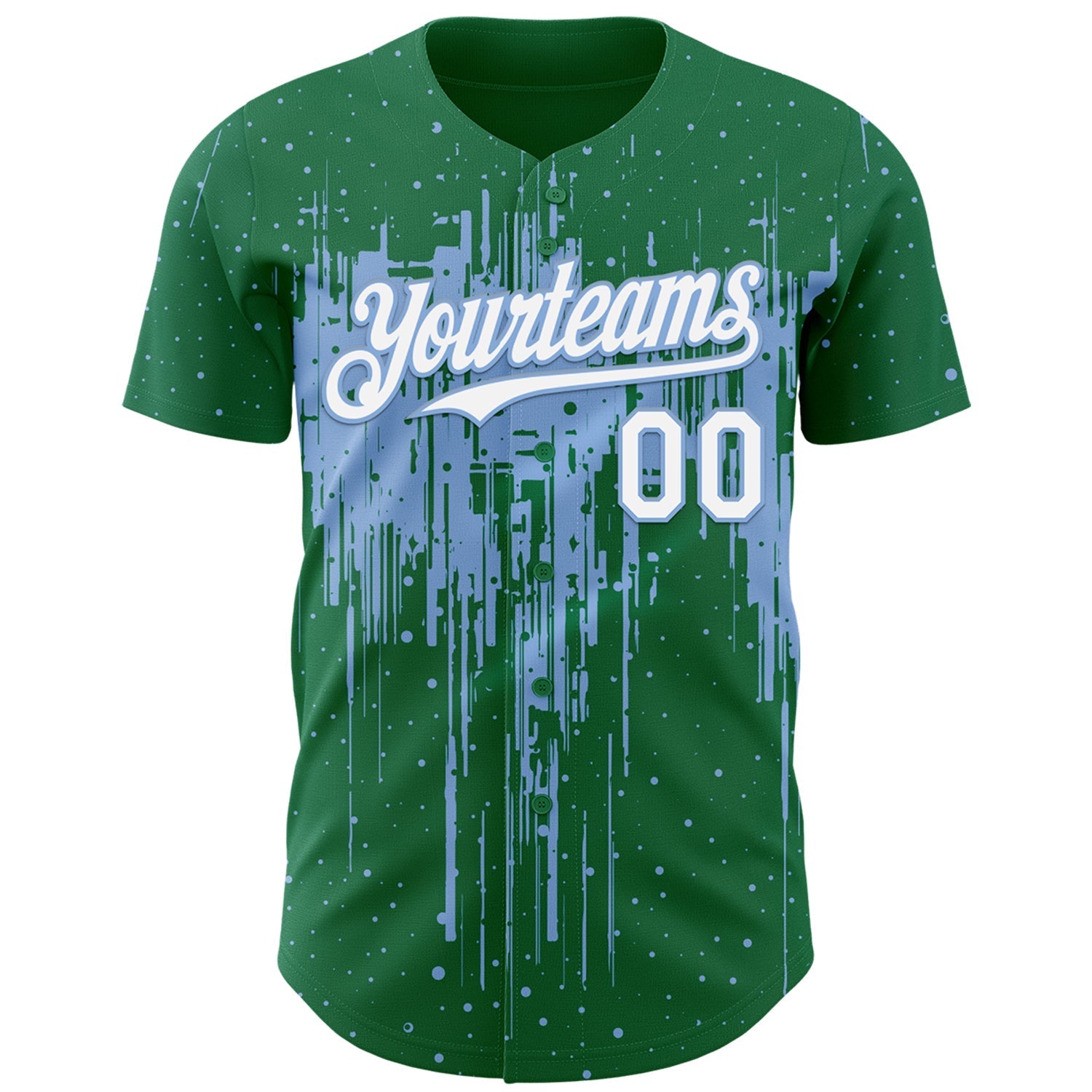 Custom Kelly Green White-Light Blue Dripping Splatter Paint Authentic Baseball Jersey baseball jersey product view 2