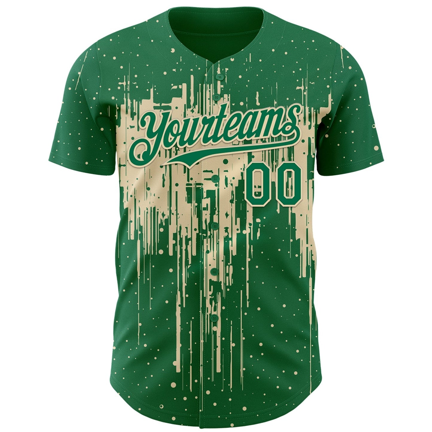 Custom Kelly Green Cream Dripping Splatter Paint Authentic Baseball Jersey baseball jersey product view 2