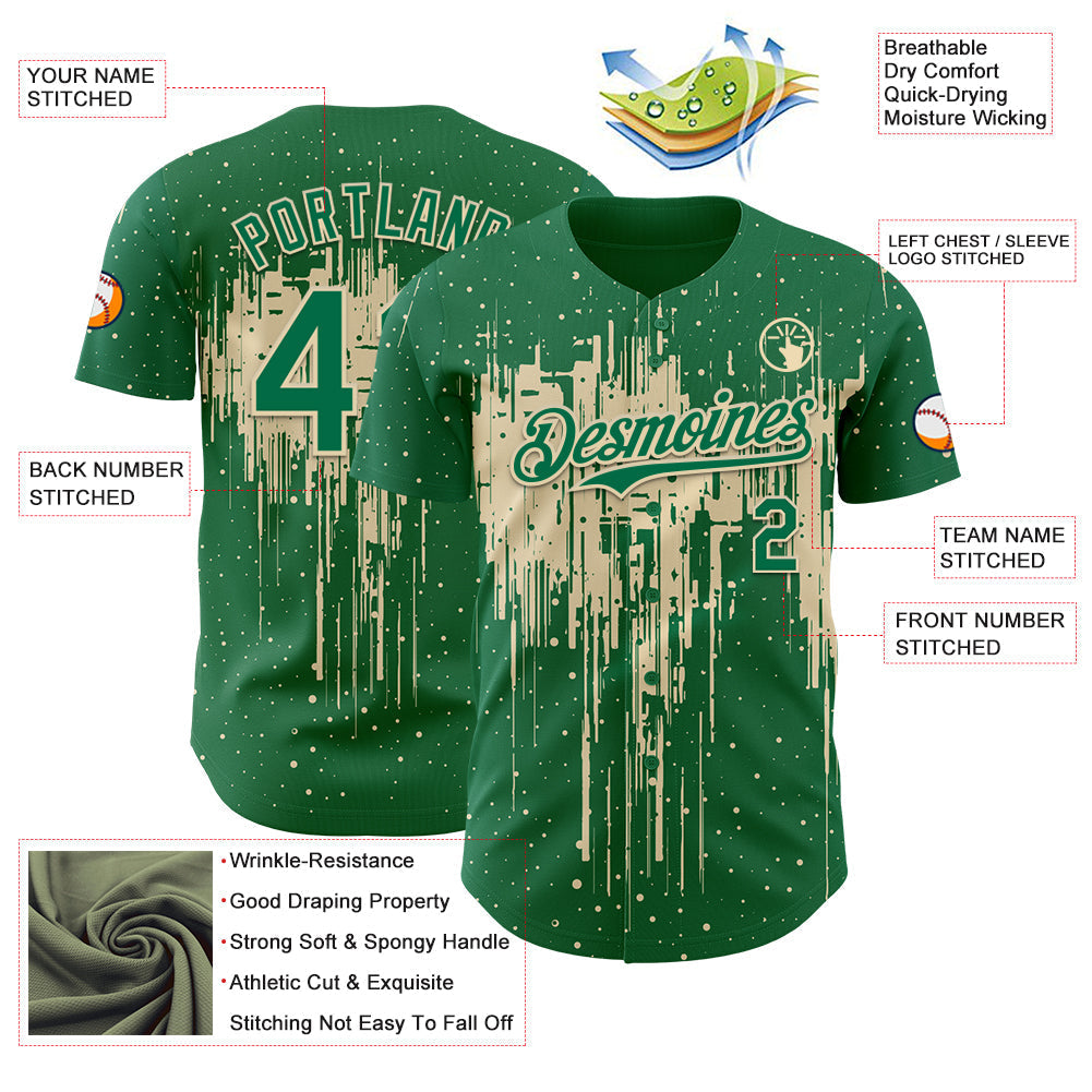 Custom Kelly Green Cream Dripping Splatter Paint Authentic Baseball Jersey baseball jersey product view 3