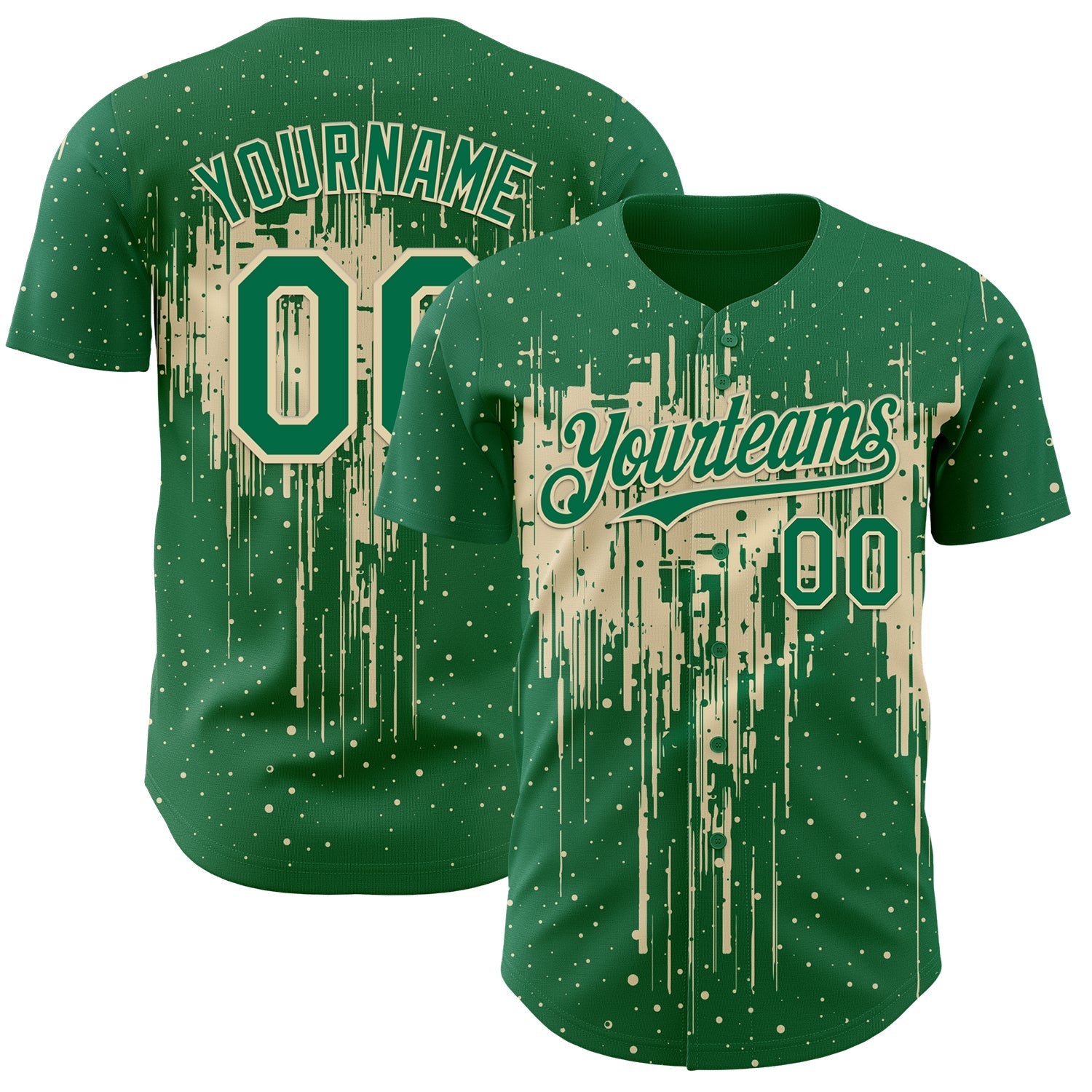 Custom Kelly Green Cream Dripping Splatter Paint Authentic Baseball Jersey baseball jersey product view 1
