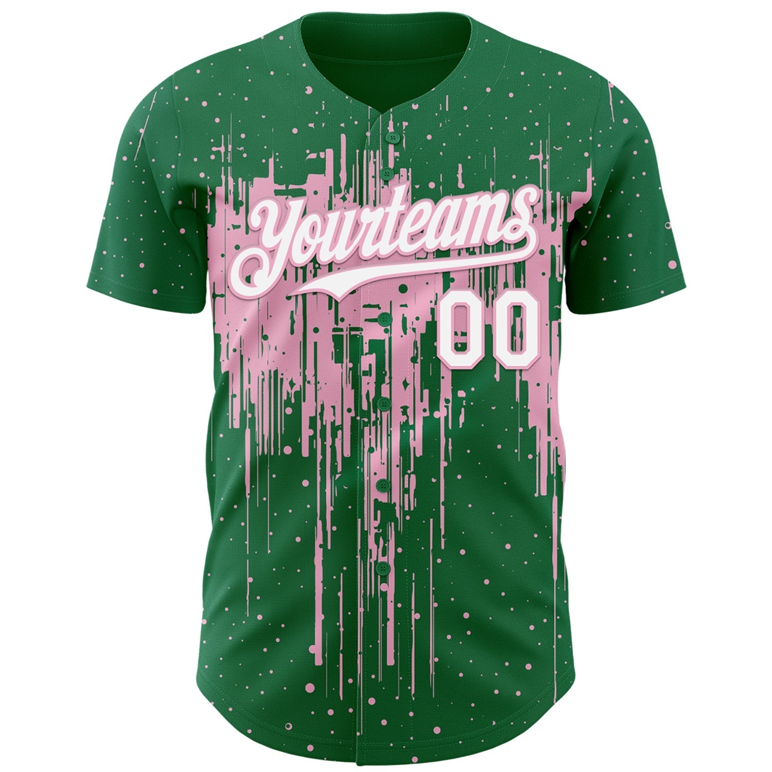 Custom Kelly Green White-Light Pink Dripping Splatter Paint Authentic Baseball Jersey baseball jersey product view 2