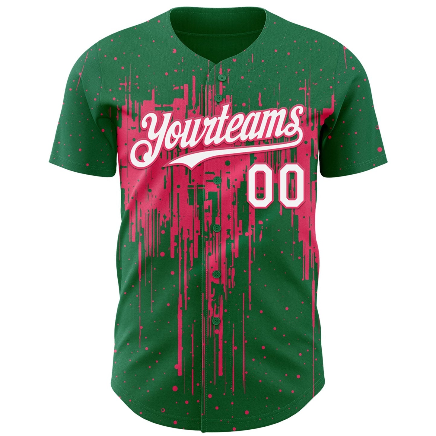 Custom Kelly Green White-Neon Pink Dripping Splatter Paint Authentic Baseball Jersey baseball jersey product view 2