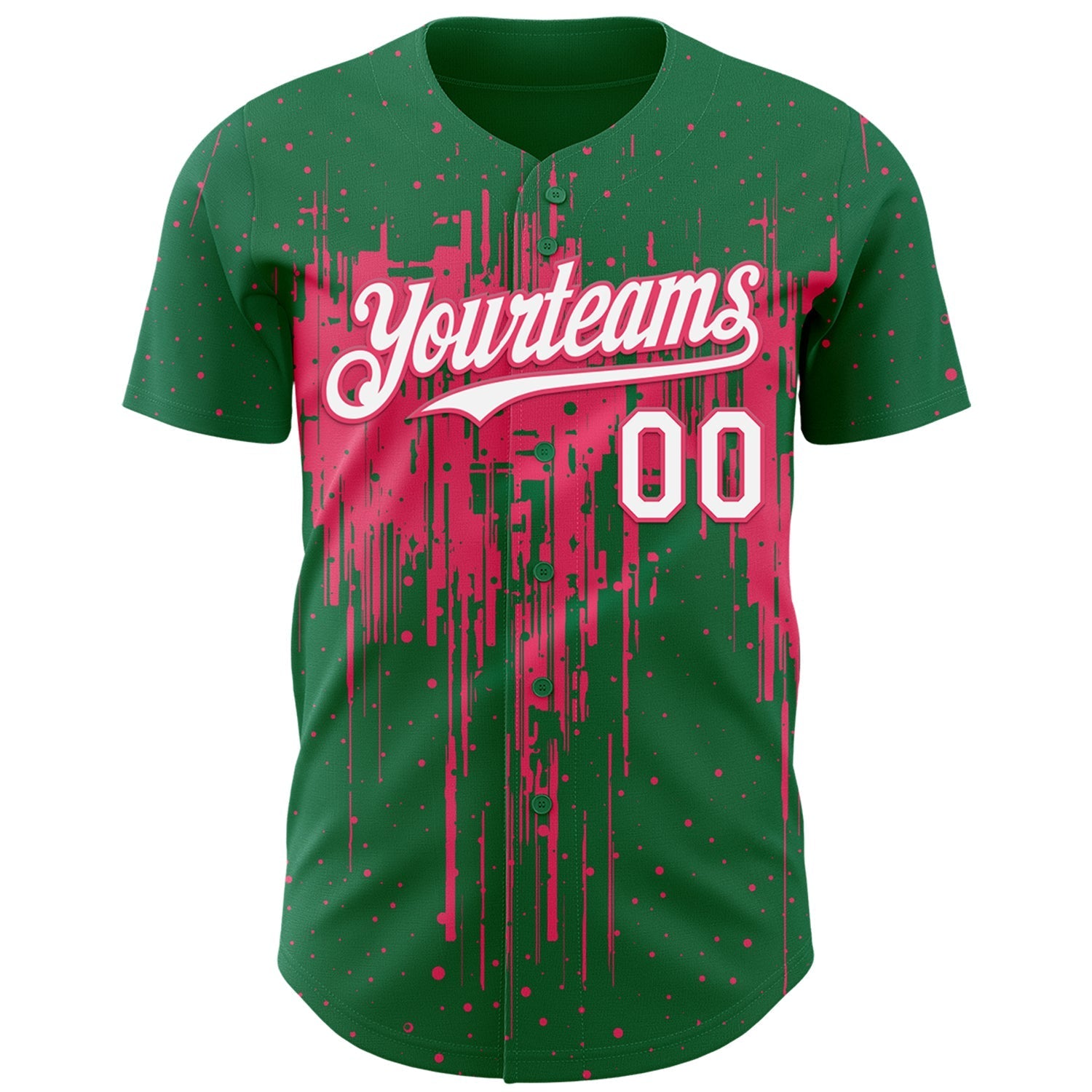 Custom Kelly Green White-Neon Pink Dripping Splatter Paint Authentic Baseball Jersey baseball jersey product view 2