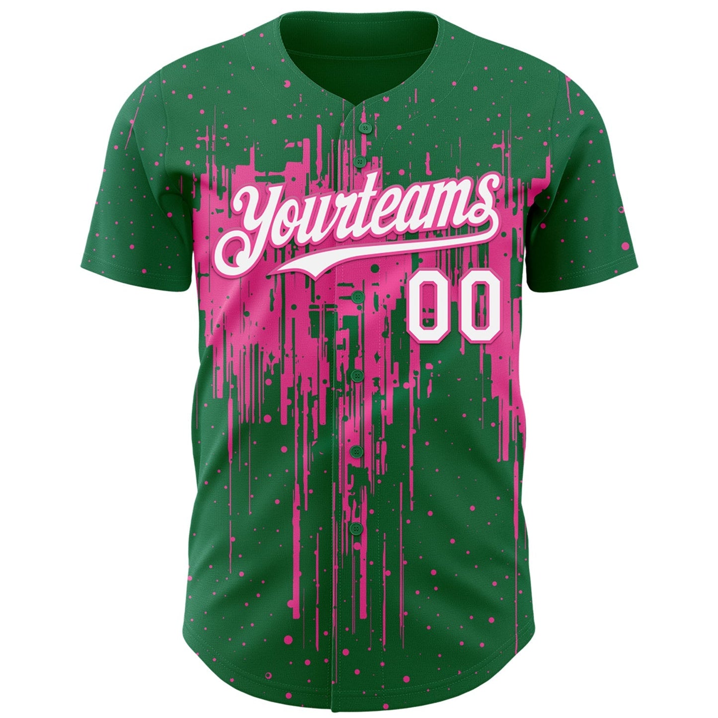 Custom Kelly Green White-Pink Dripping Splatter Paint Authentic Baseball Jersey baseball jersey product view 2