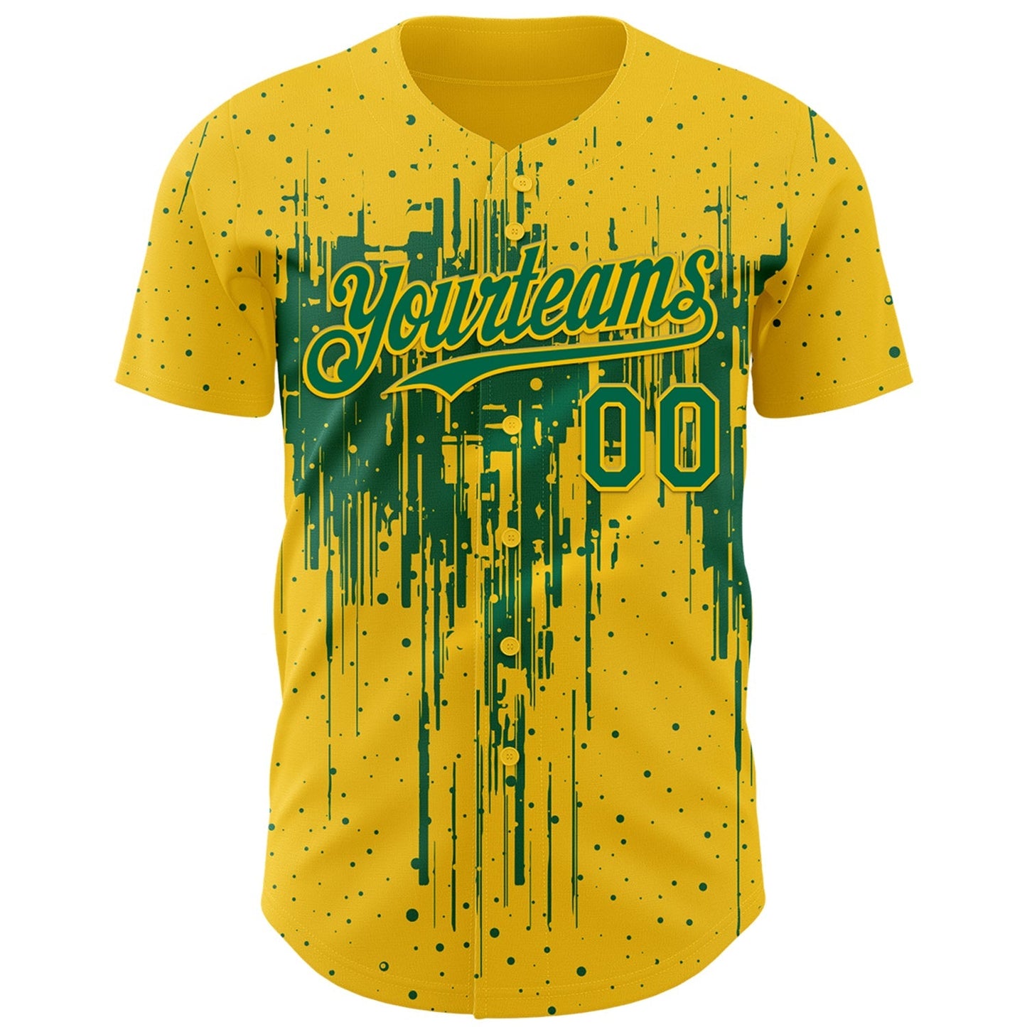 Custom Yellow Kelly Green Dripping Splatter Paint Authentic Baseball Jersey baseball jersey product view 2