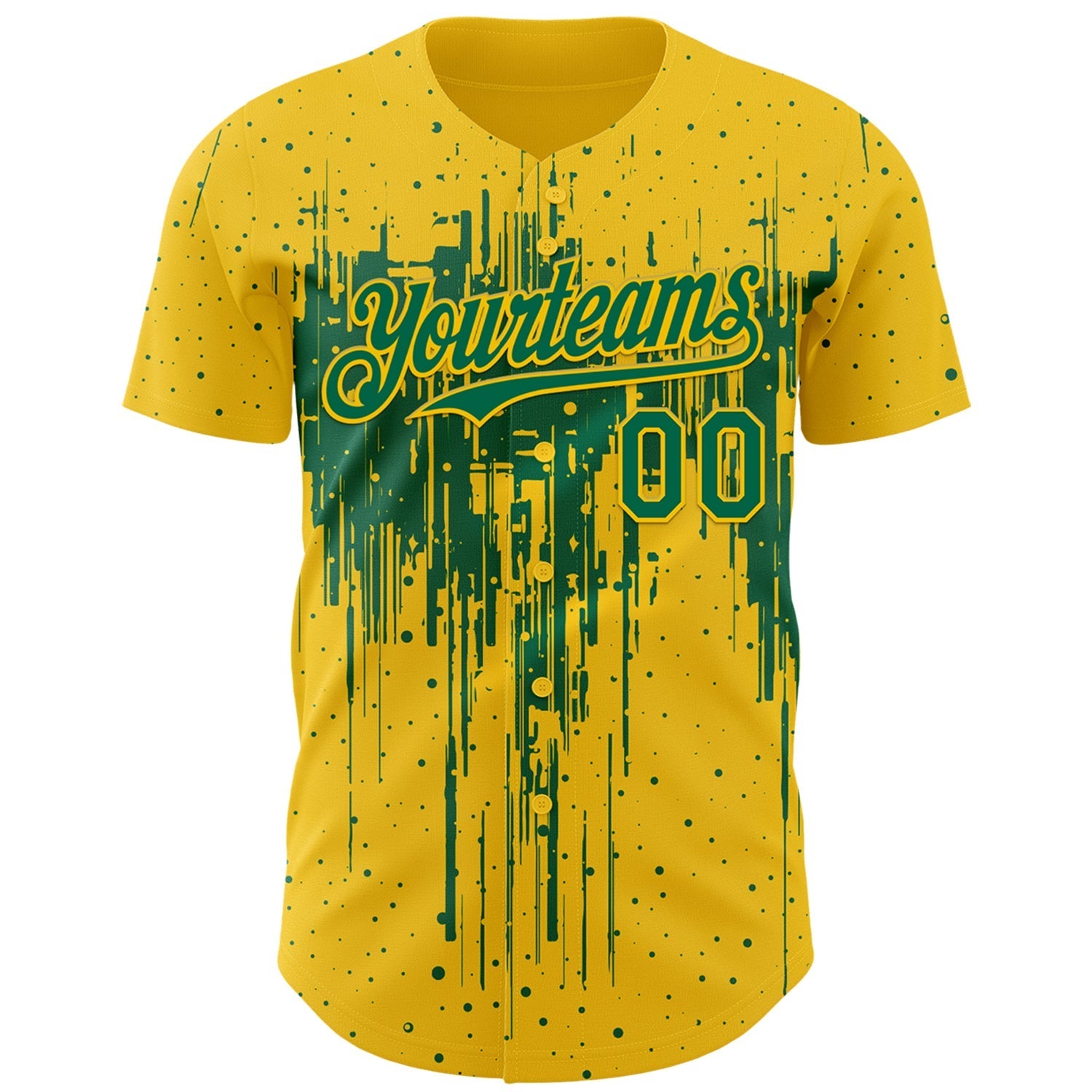 Custom Yellow Kelly Green Dripping Splatter Paint Authentic Baseball Jersey baseball jersey product view 2