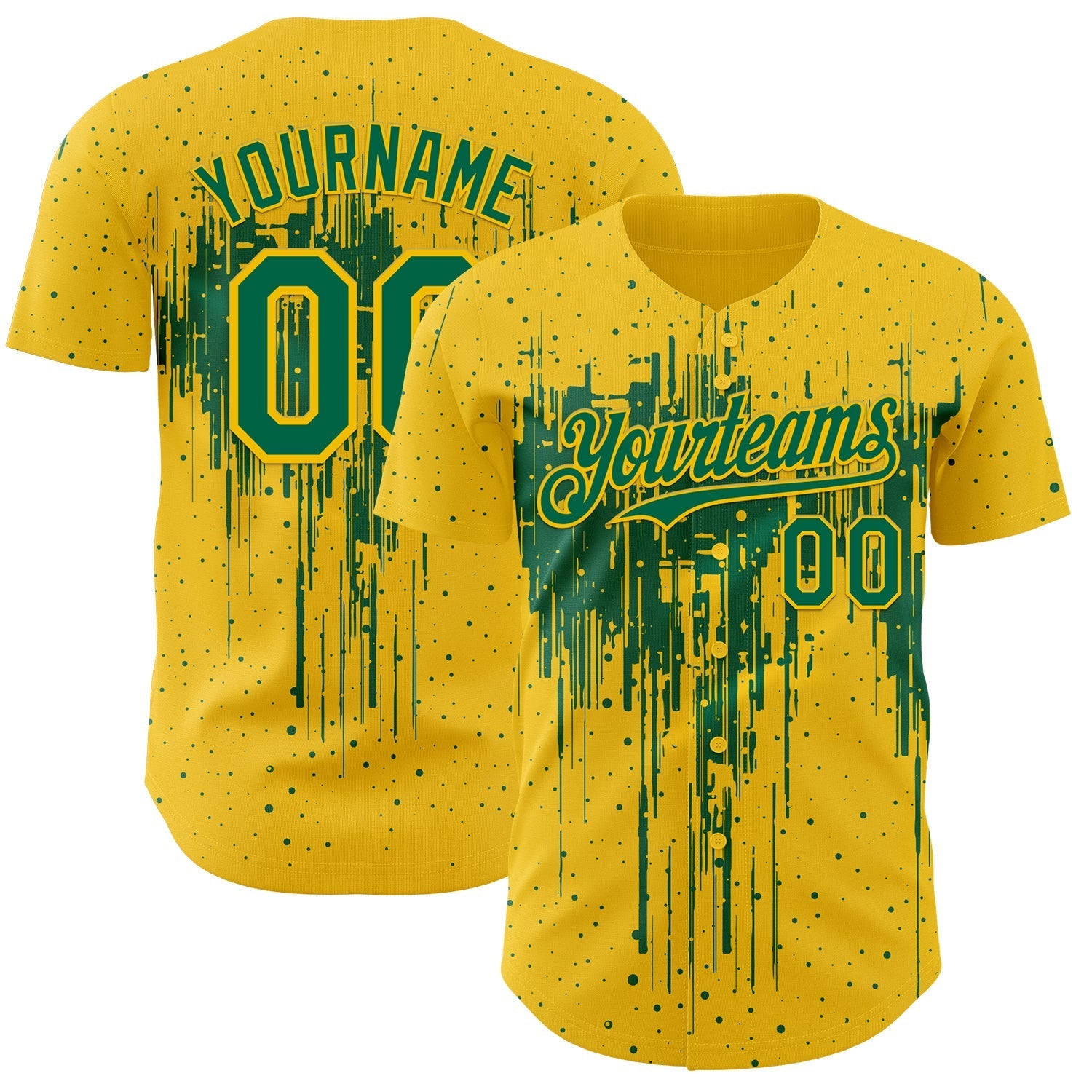 Custom Yellow Kelly Green Dripping Splatter Paint Authentic Baseball Jersey baseball jersey product view 1