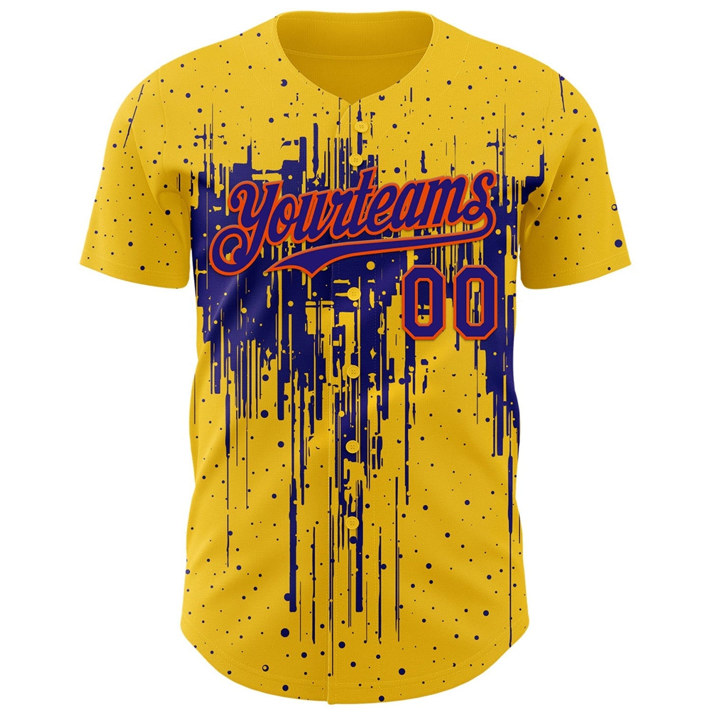 Custom Yellow Dark Purple-Orange Dripping Splatter Paint Authentic Baseball Jersey baseball jersey product view 2