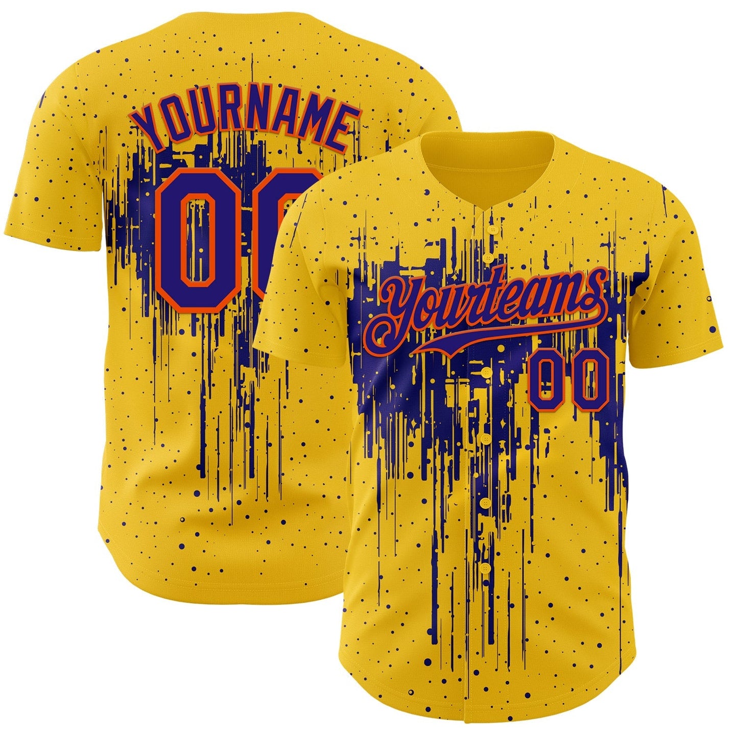 Custom Yellow Dark Purple-Orange Dripping Splatter Paint Authentic Baseball Jersey baseball jersey product view 1