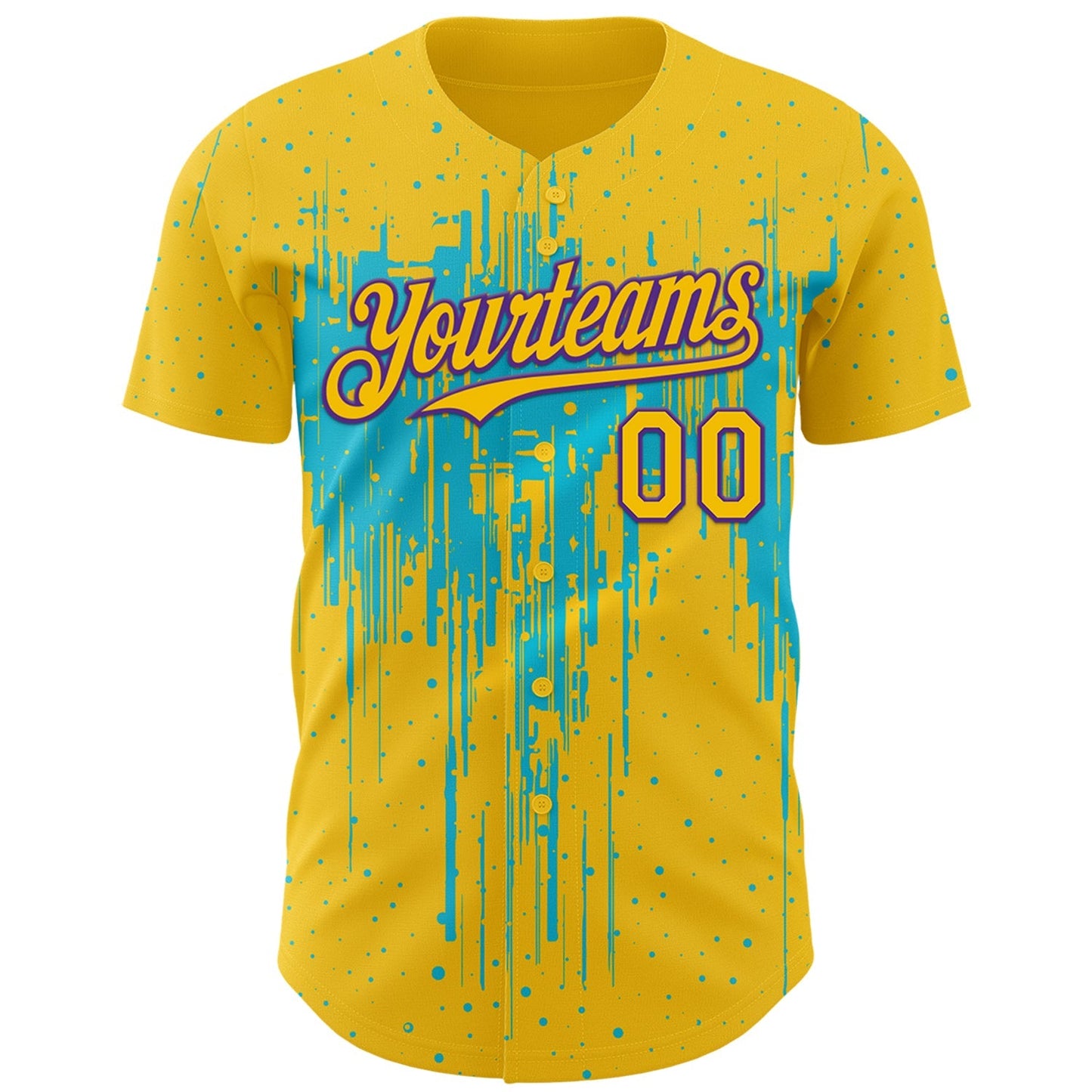 Custom Yellow Purple-Lakes Blue Dripping Splatter Paint Authentic Baseball Jersey baseball jersey product view 2