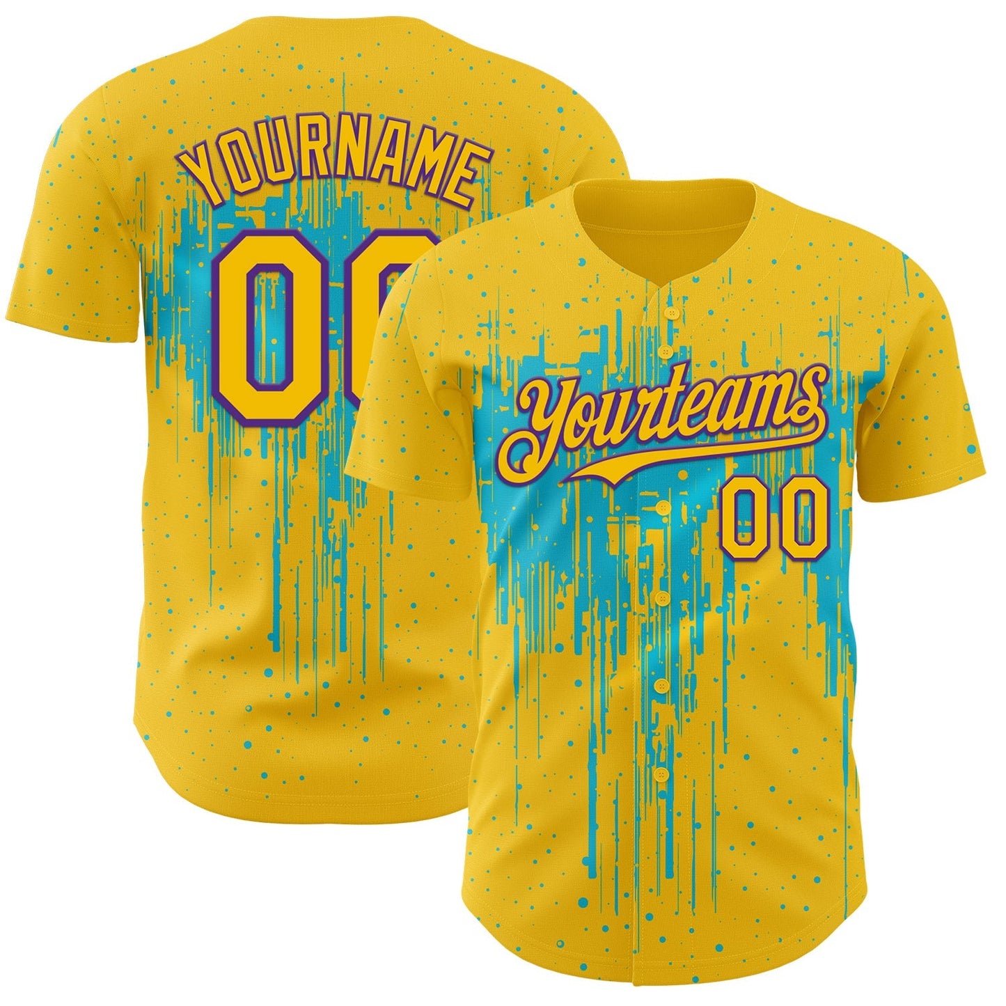 Custom Yellow Purple-Lakes Blue Dripping Splatter Paint Authentic Baseball Jersey baseball jersey product view 1