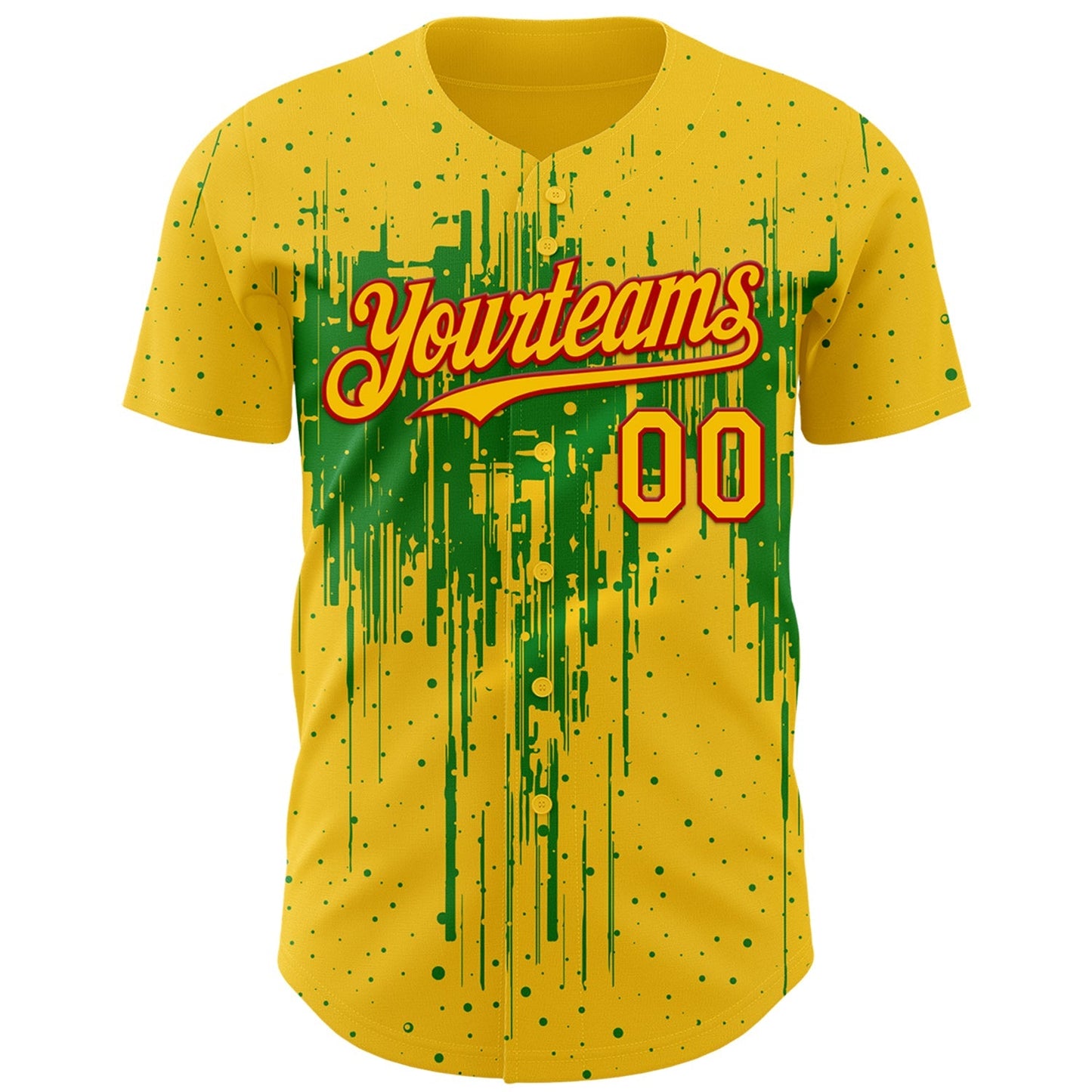 Custom Yellow Red-Grass Green Dripping Splatter Paint Authentic Baseball Jersey baseball jersey product view 2