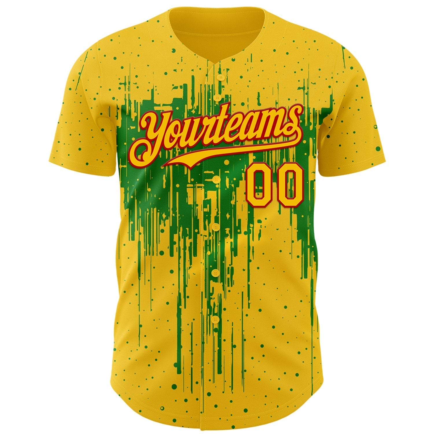 Custom Yellow Red-Grass Green Dripping Splatter Paint Authentic Baseball Jersey baseball jersey product view 2